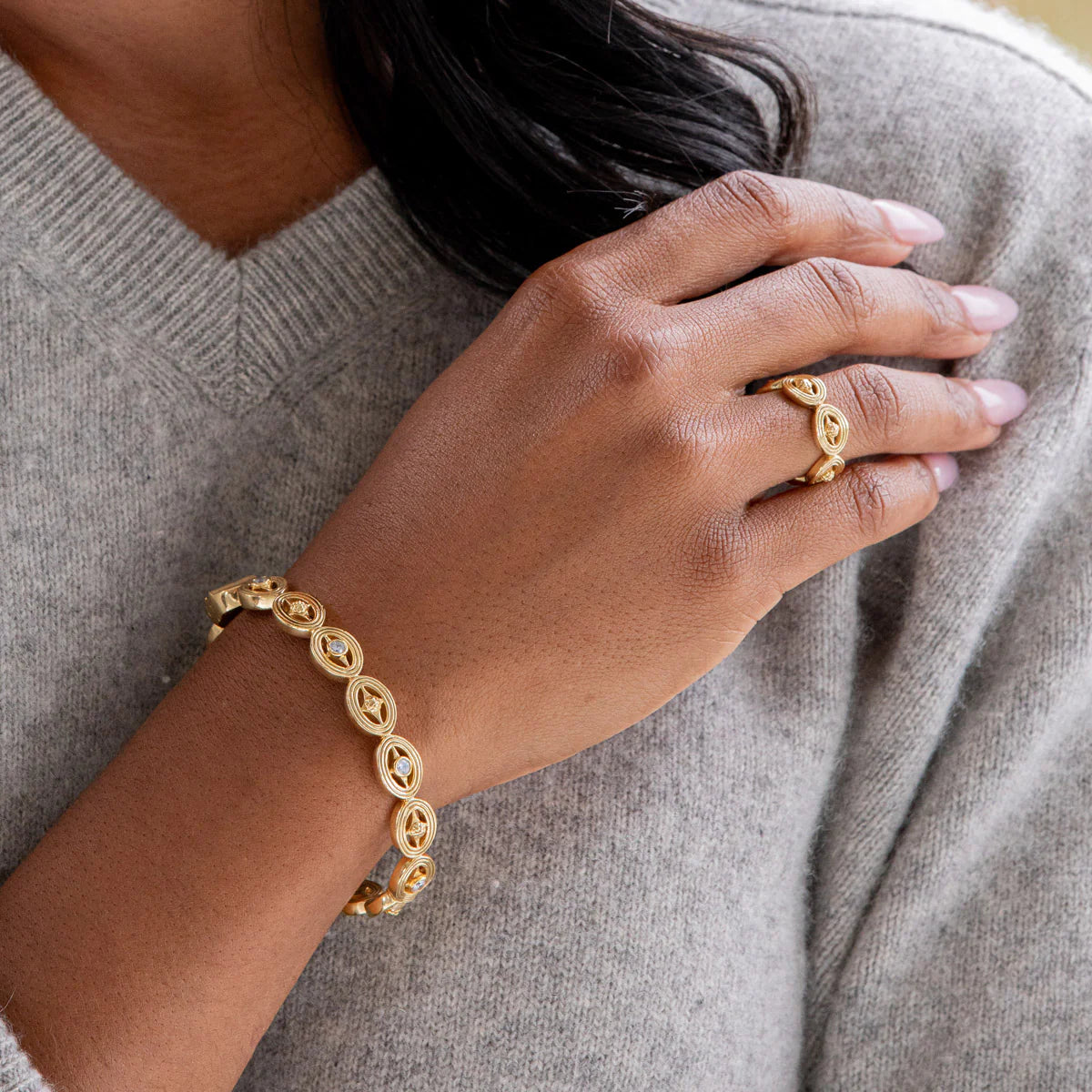 Capucine de Wulf| Monique Hinged Gold Bangle w/ CZ