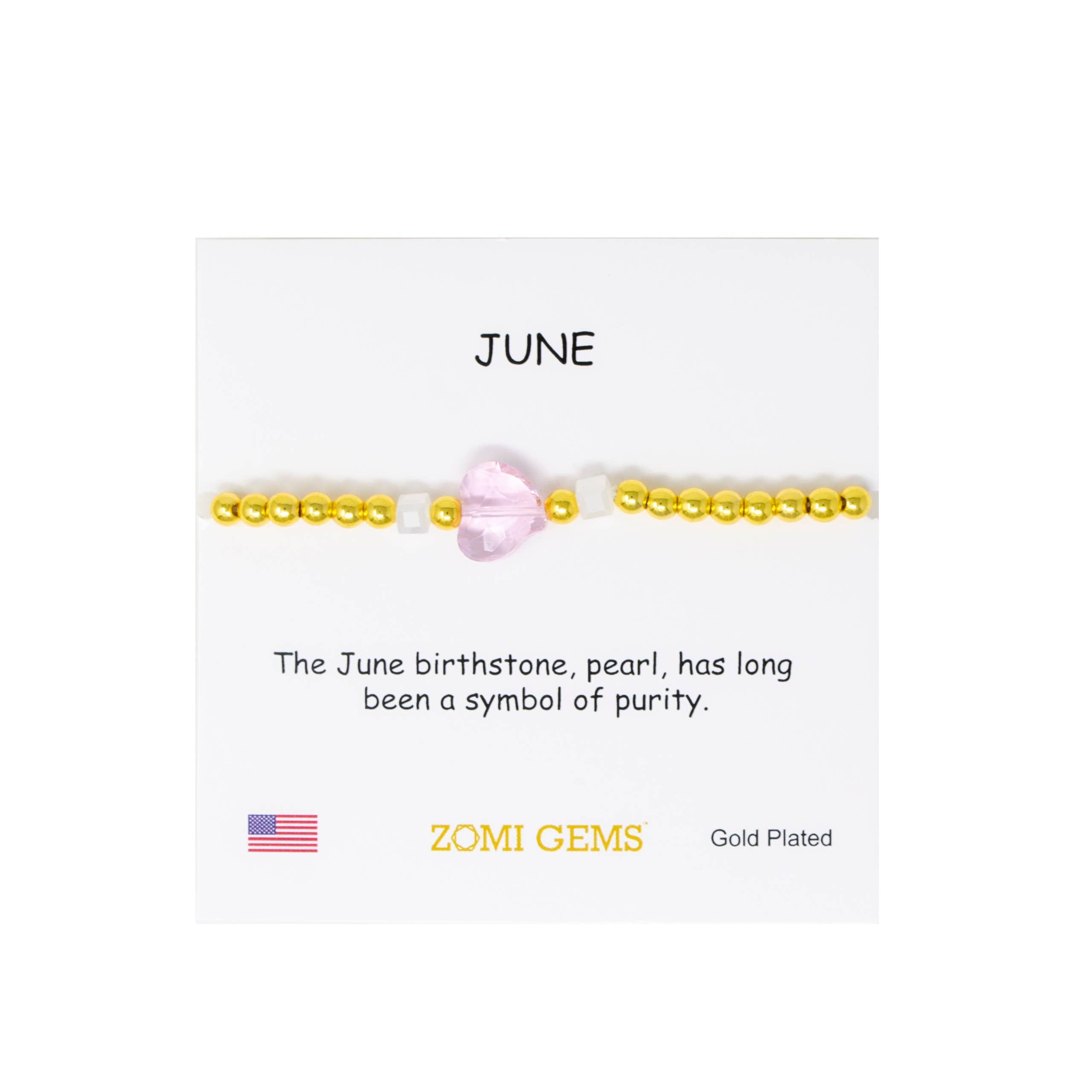 Stretchy Gold Bead Heart Birthstone Bracelets for Kids