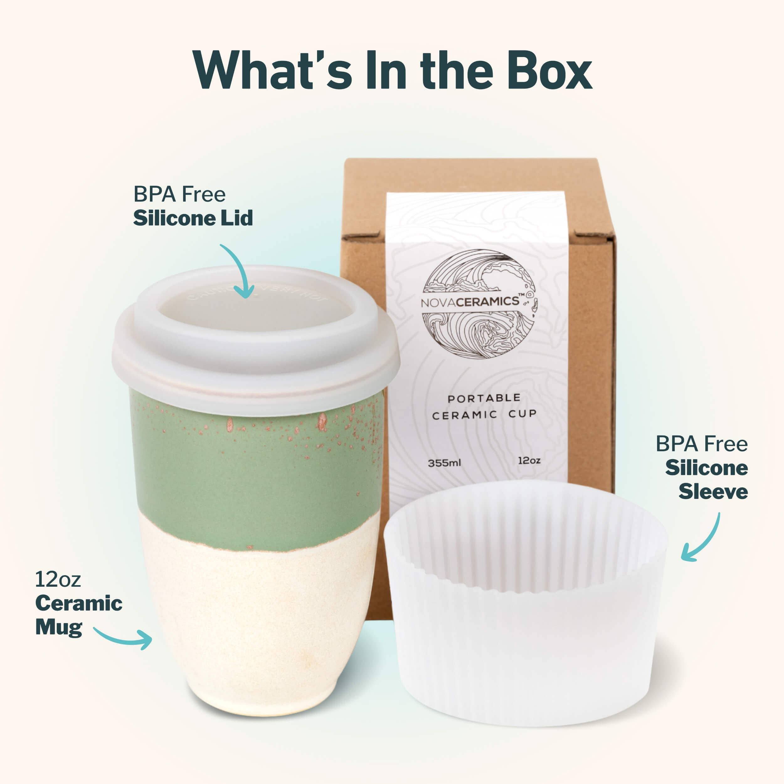 12oz Ceramic Mug with Sleeve and Lid