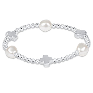 eNewton | Signature Cross Admire Pearl Pattern 3mm Bead Bracelet - Sterling
