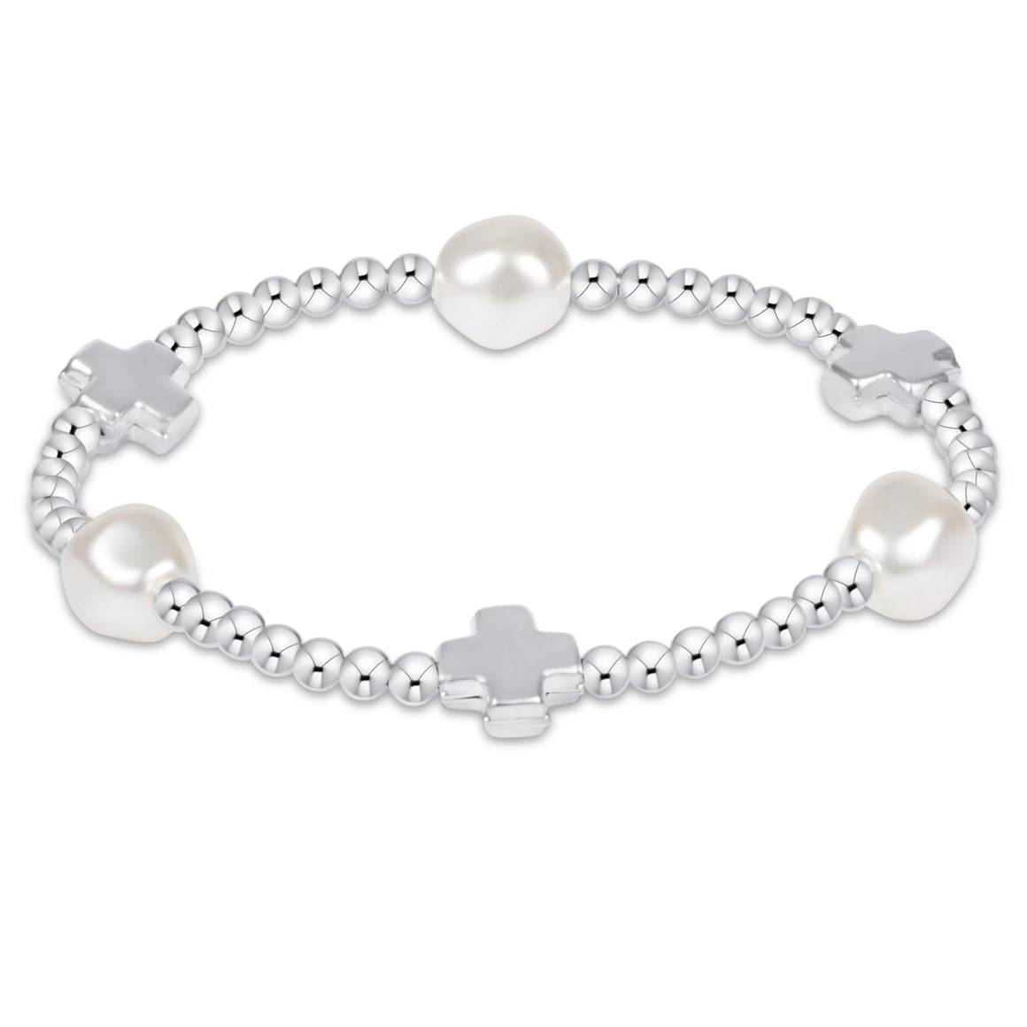 eNewton | Signature Cross Admire Pearl Pattern 3mm Bead Bracelet - Sterling