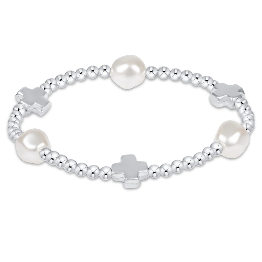 eNewton | Signature Cross Admire Pearl Pattern 3mm Bead Bracelet - Sterling