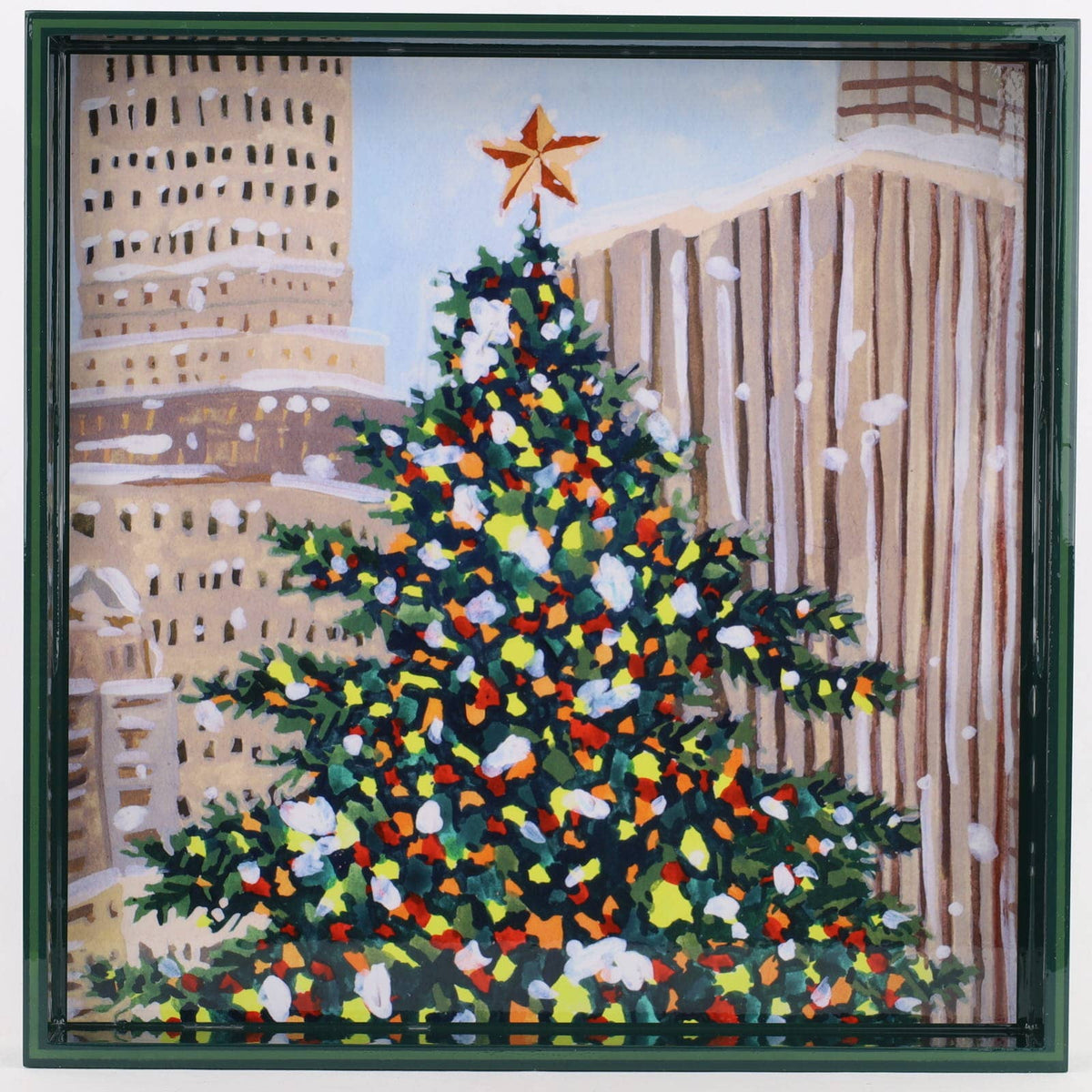 Cityscape Yuletide Square Lacquer Serving Tray