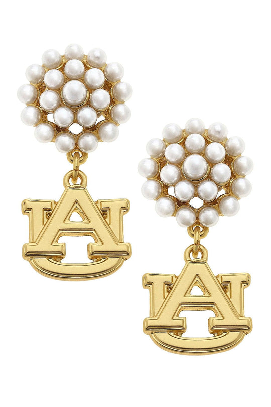 Canvas | Auburn Tigers Pearl Cluster 24K Gold Plated Earrings