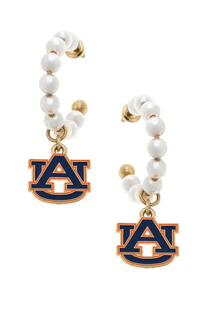 Canvas | Auburn Tigers Pearl Hoop Enamel Drop Earrings