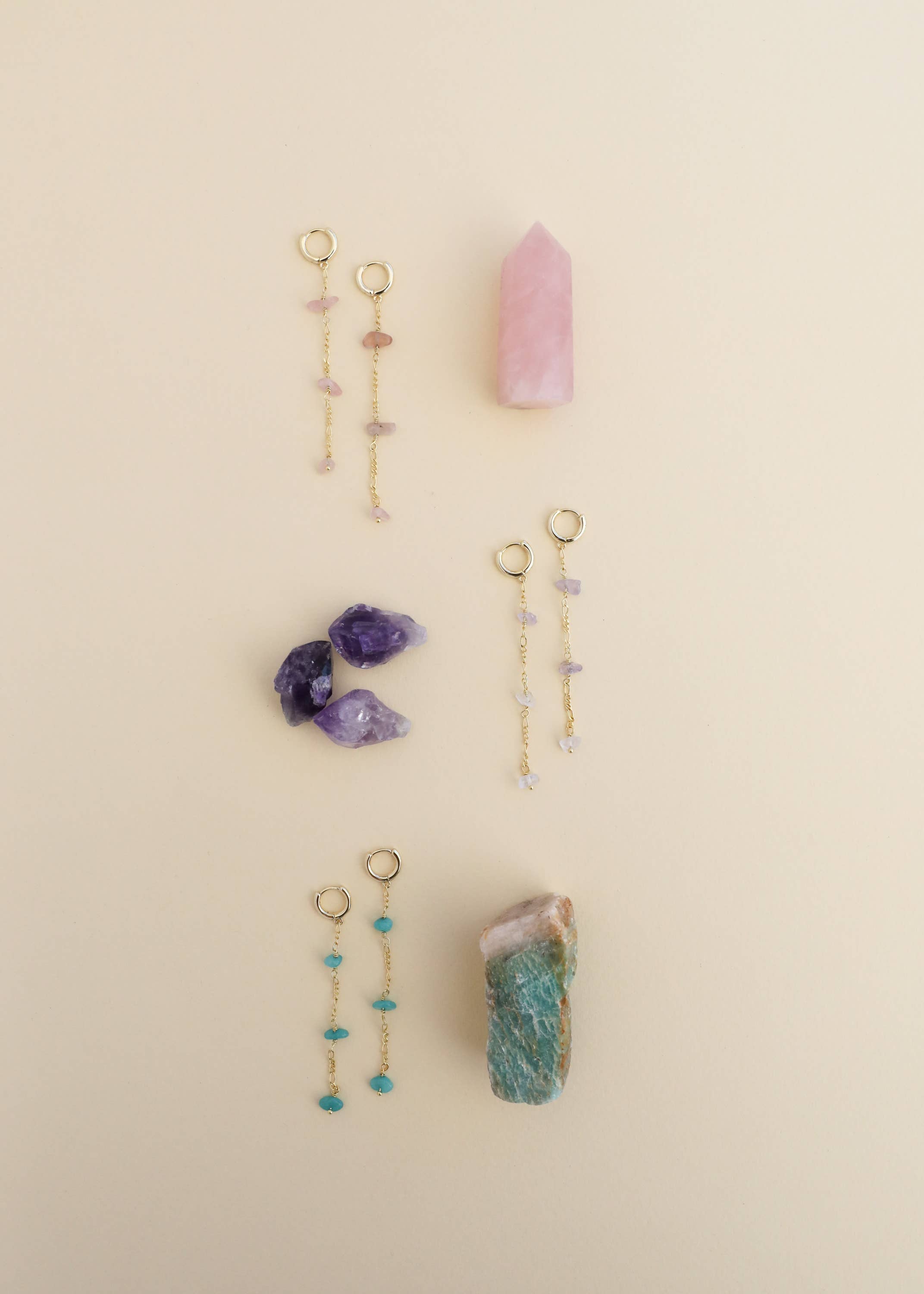 Raw Gemstone Chain Drop Earring - Rose Quartz