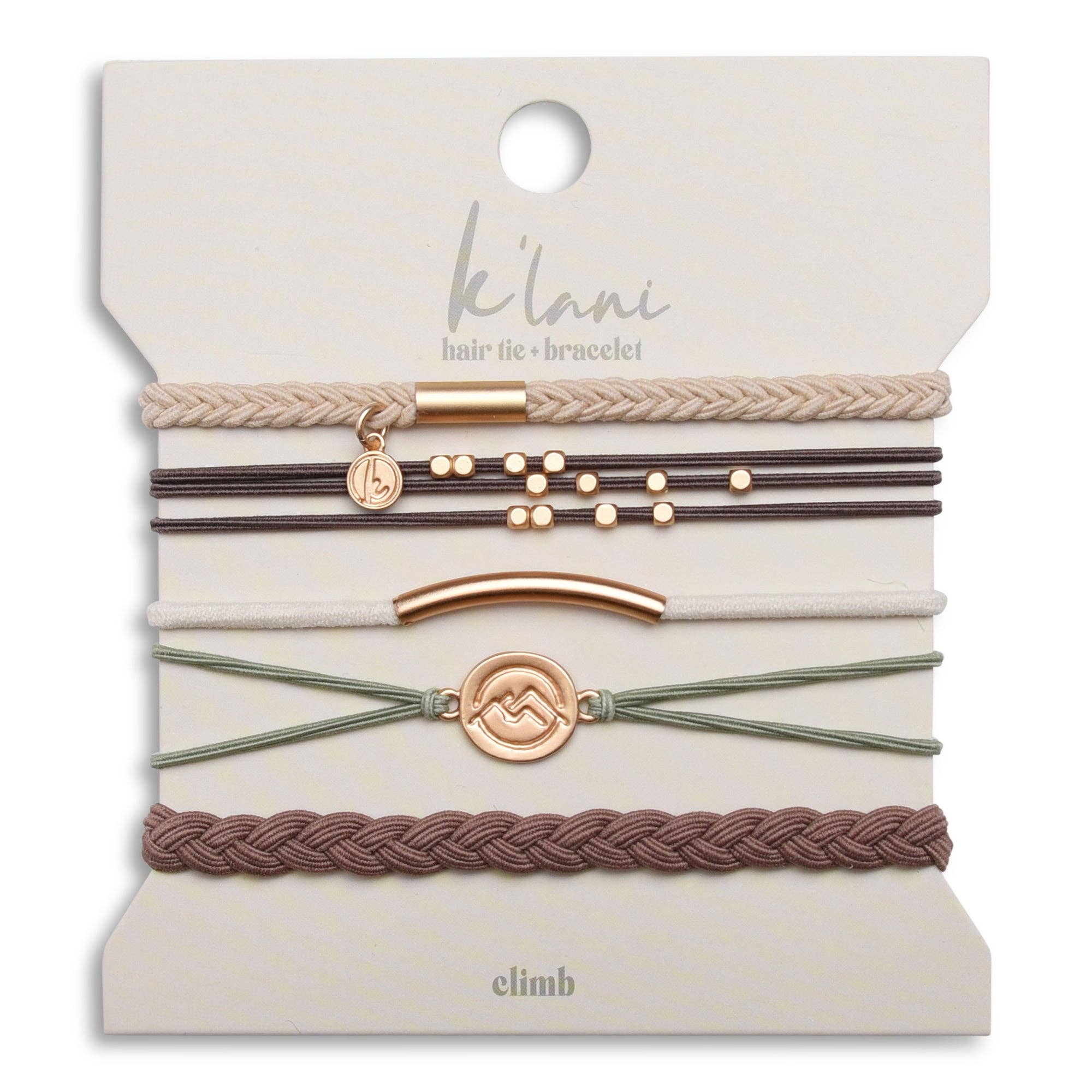 "Climb" Natural Colors with Gold Mountain Accent hair Tie Bracelets