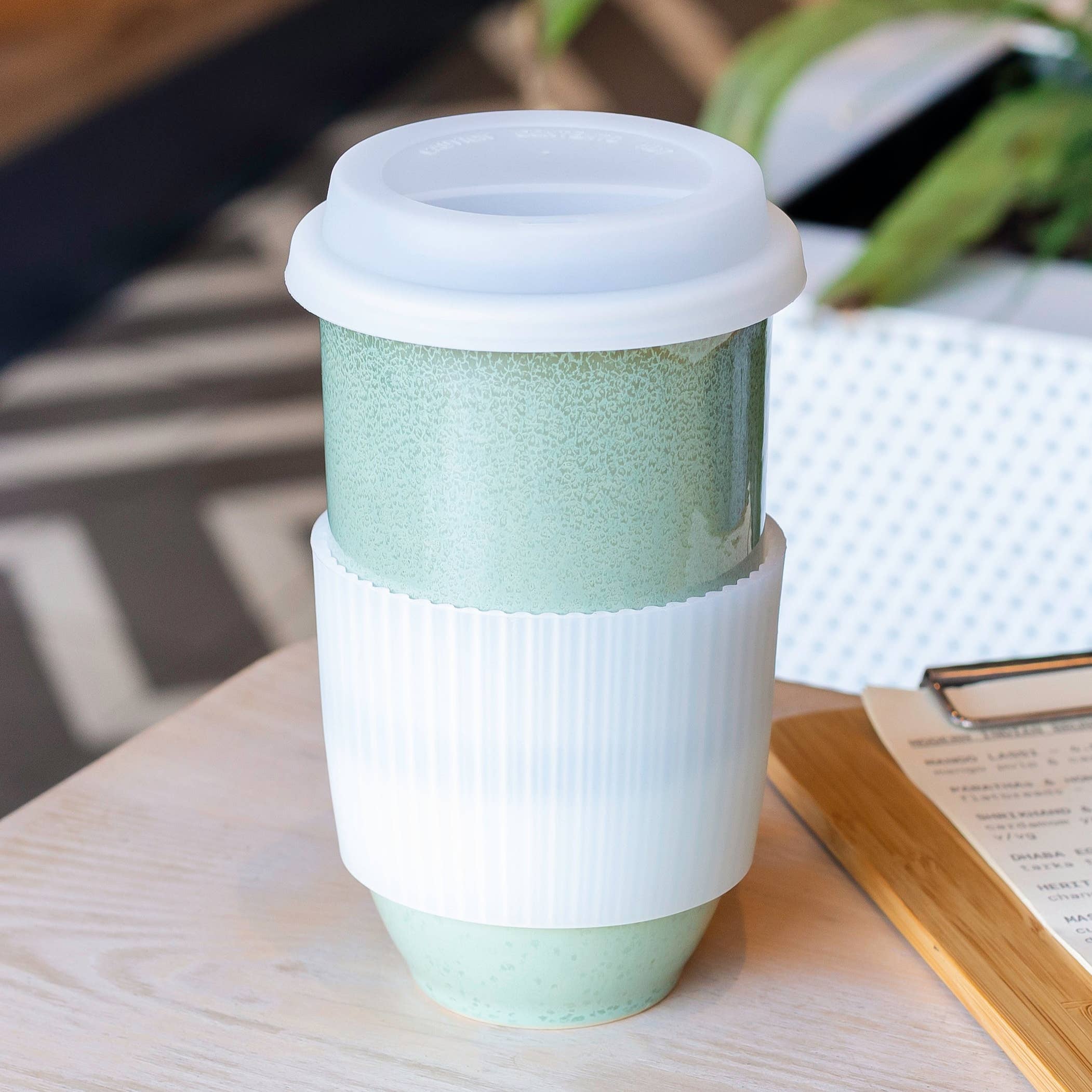 Emerald 16oz Ceramic Travel Mug – Forest-Inspired & Reusable