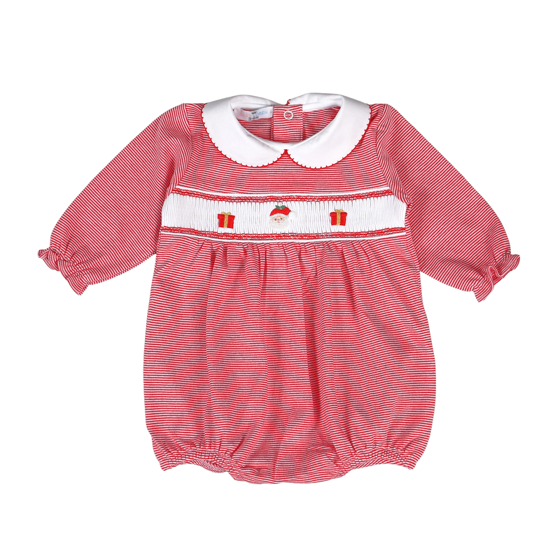 Red Christmas Sweet Santa Hand Smocked Pima Bubble