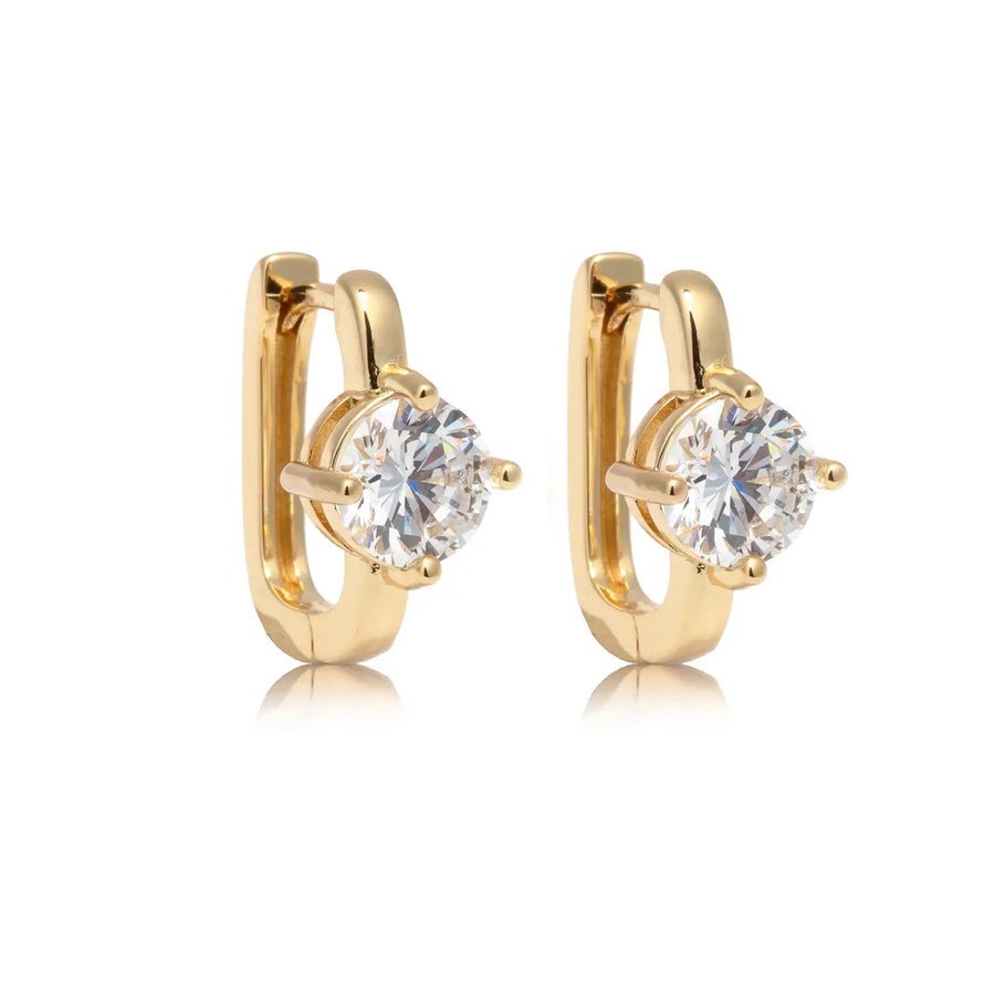 CAI | Round White Stone Huggies Earrings
