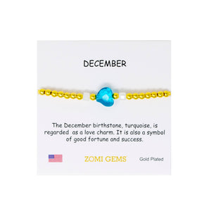 Stretchy Gold Bead Heart Birthstone Bracelets for Kids