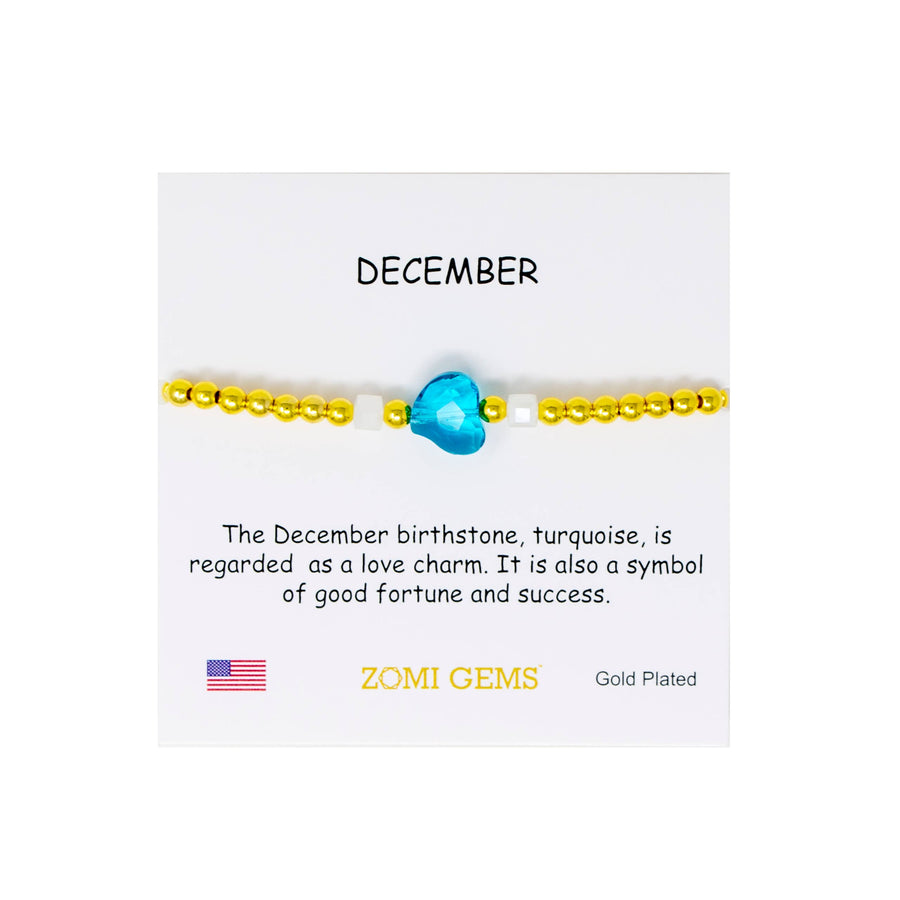 Stretchy Gold Bead Heart Birthstone Bracelets for Kids