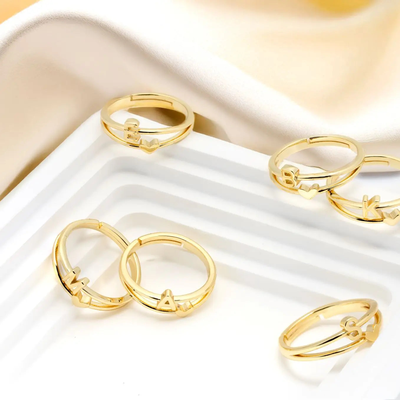 CAI | Duo Band Heart Initial Ring