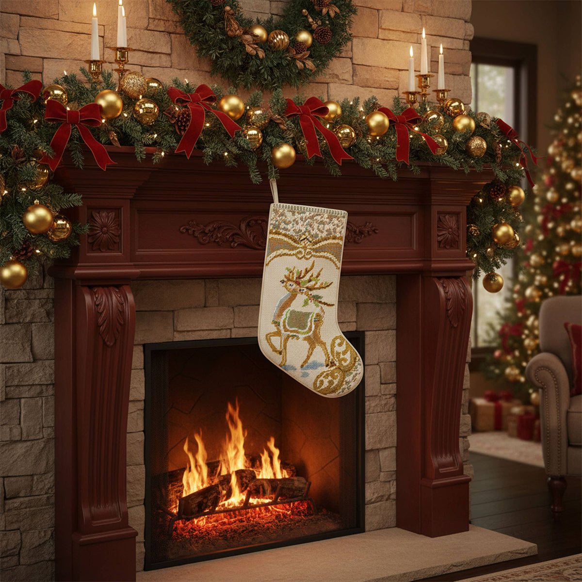 Reindeer Needlepoint Stocking
