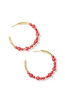 Jovie Beaded Hoop Earrings - Gold Bronze Veined Red And Fuchsia Magnesite