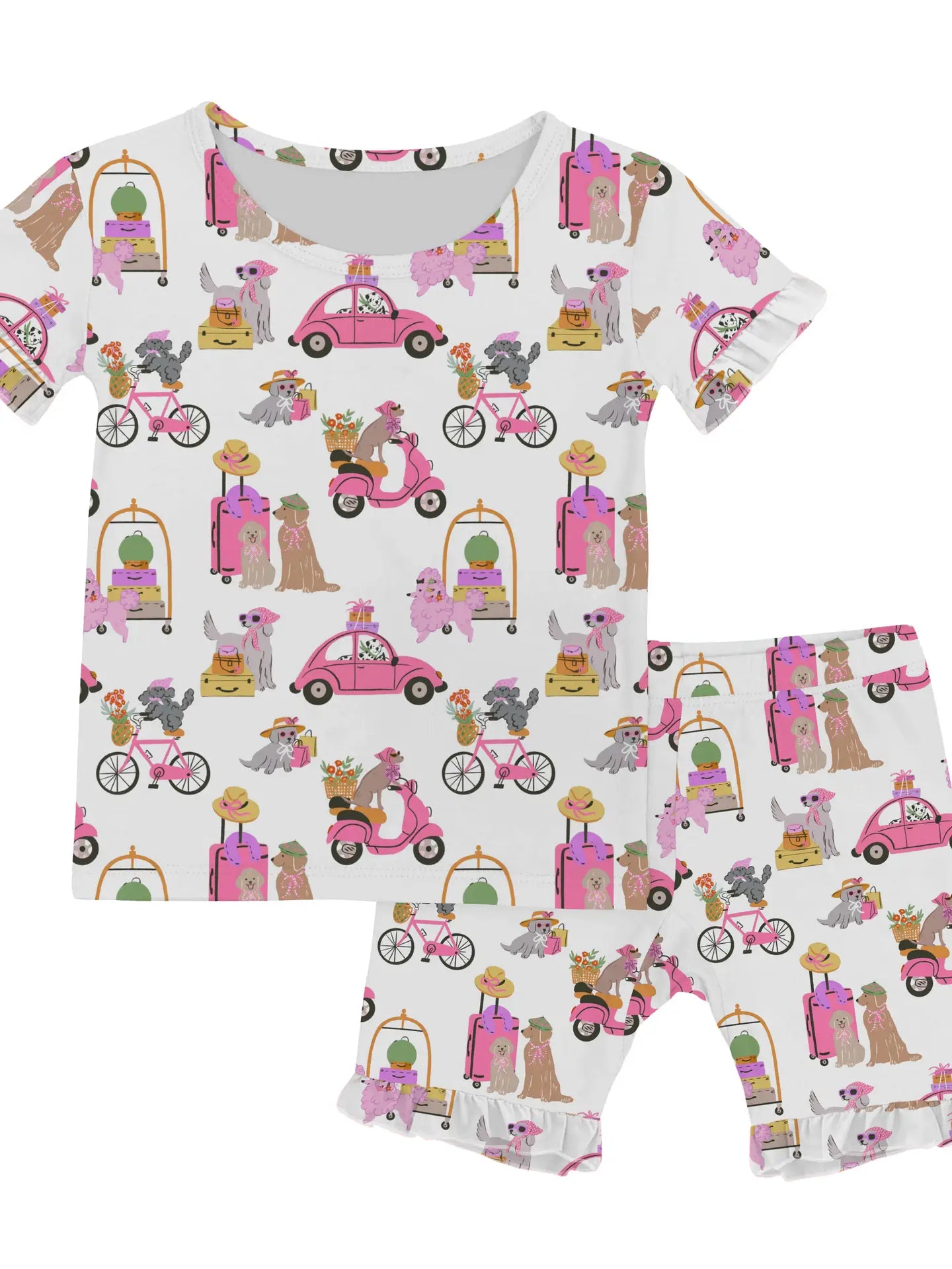 Puppy Chic Short Sleeve & Ruffled Shorts PJ Set