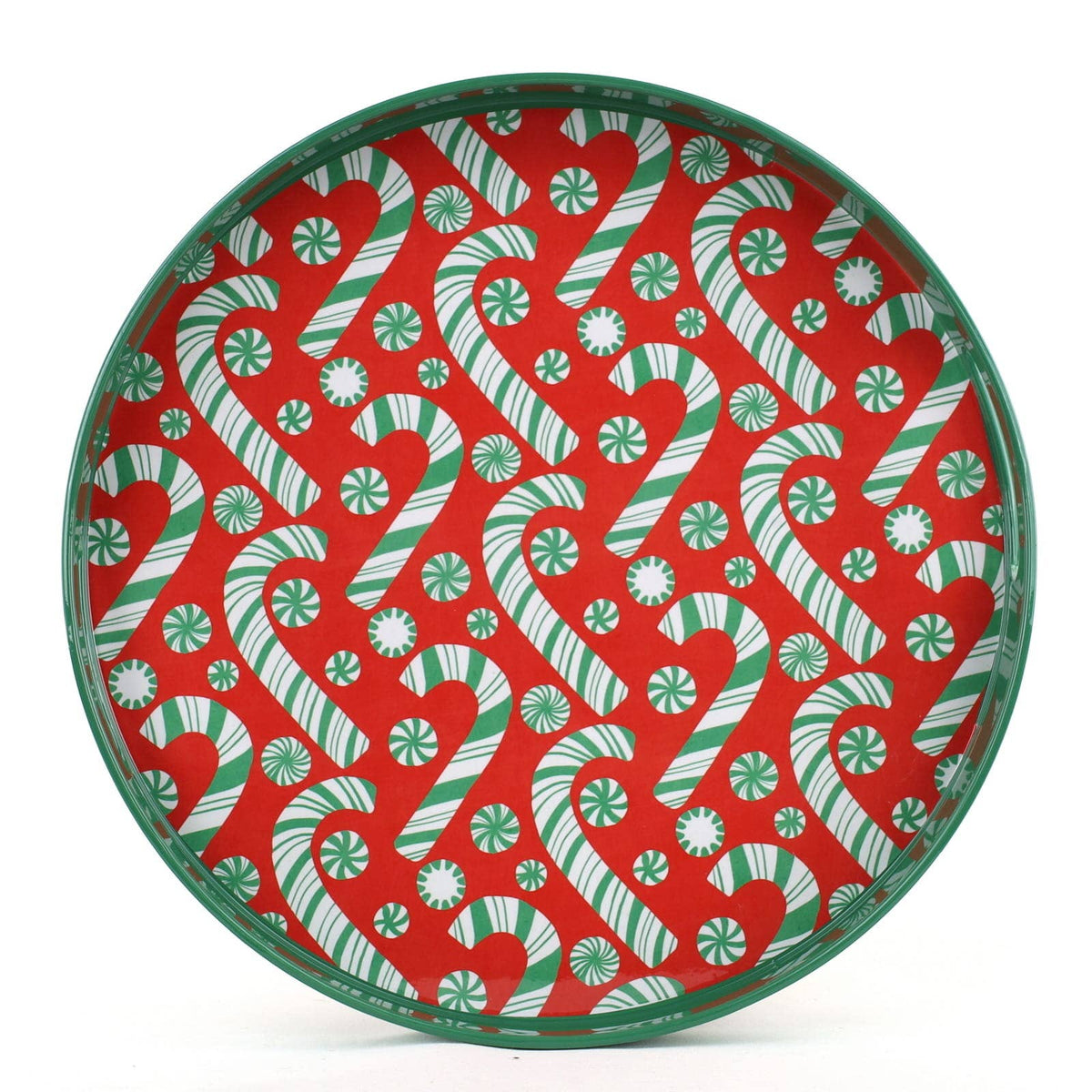Candy Cane Joy Round Lacquer Serving Tray