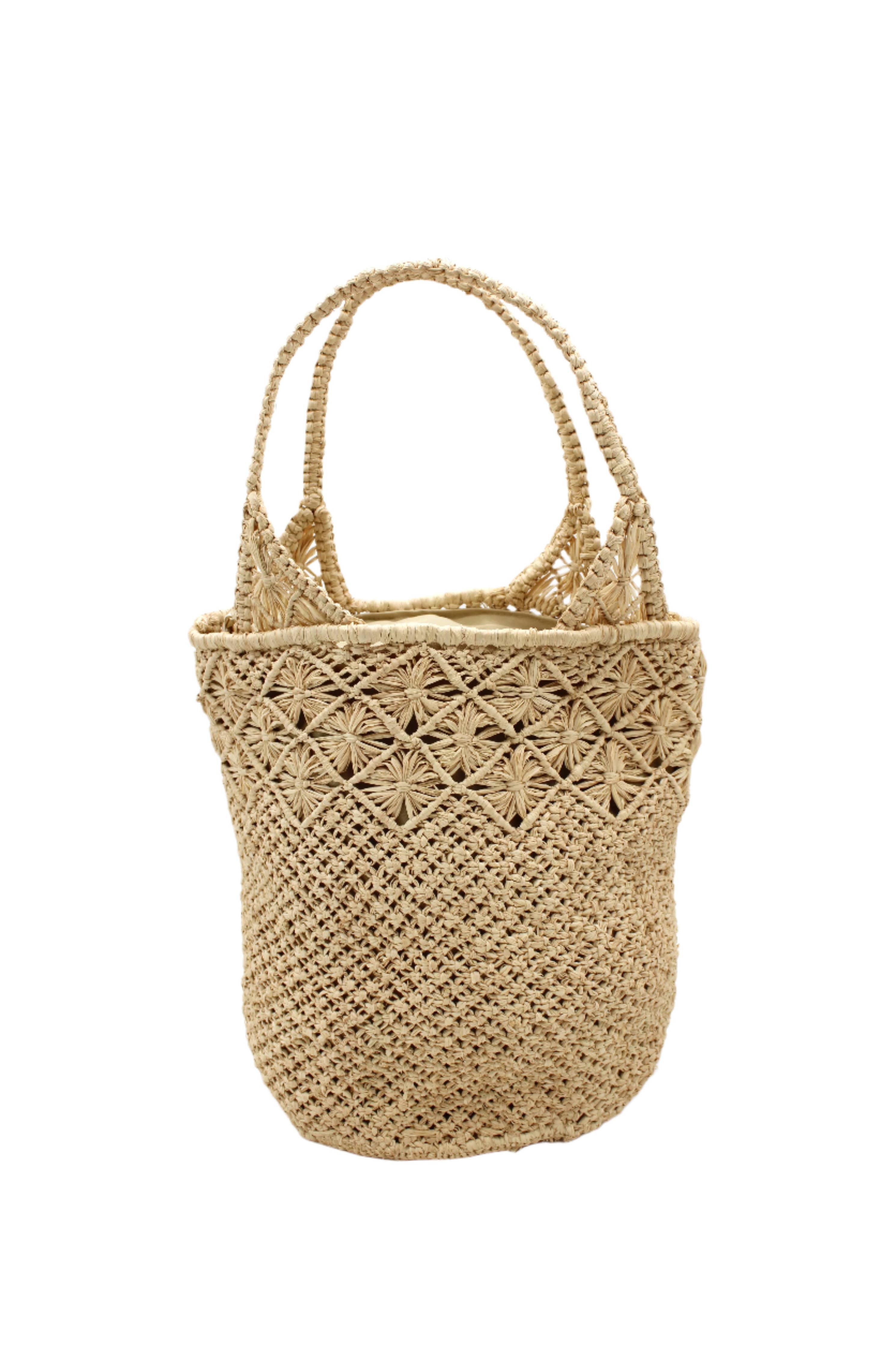 Luca Macrame Diamond and Crochet Straw Handbag