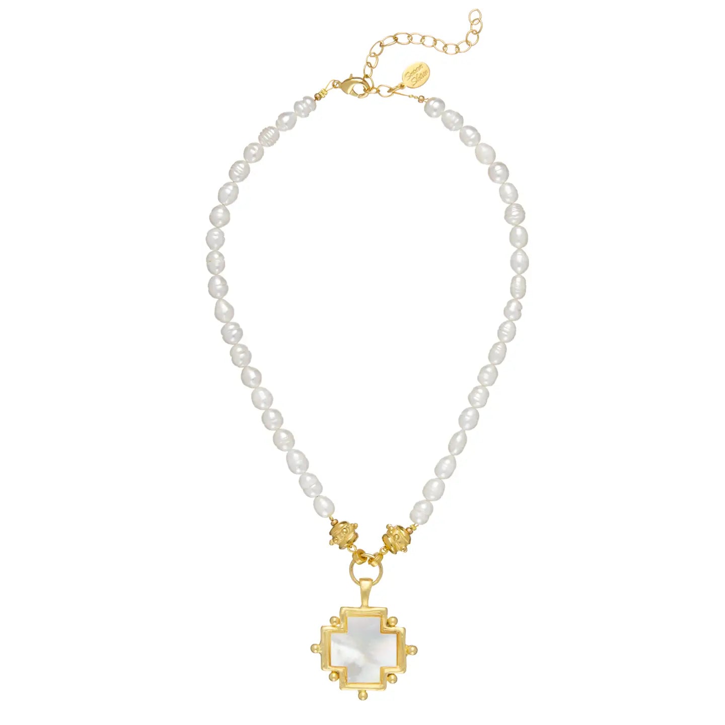 Mother of Pearl Cross on Pearl Necklace