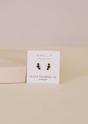 Crescent Gold Earrings - Black Tourmaline