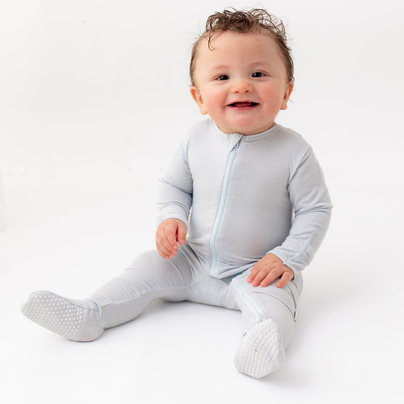 bamboo little | Blue Zippered Footie