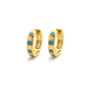 Simple Band Turquoise Stone Huggie Hoop Earrings