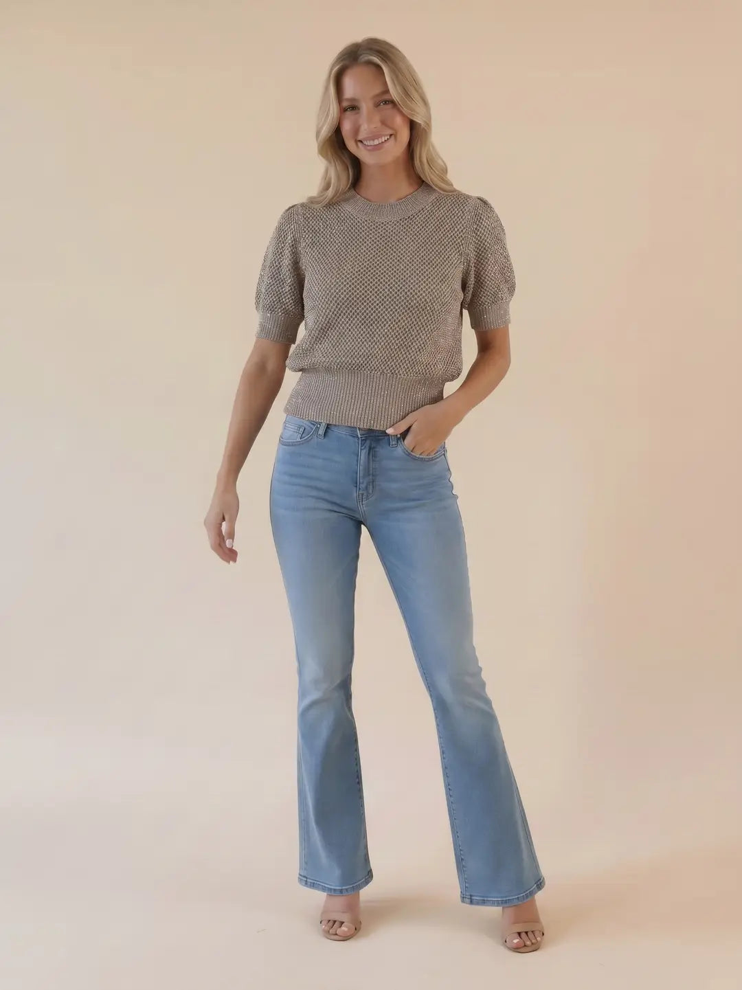 Hillary Sparkle Puff Short Sleeve Sweater