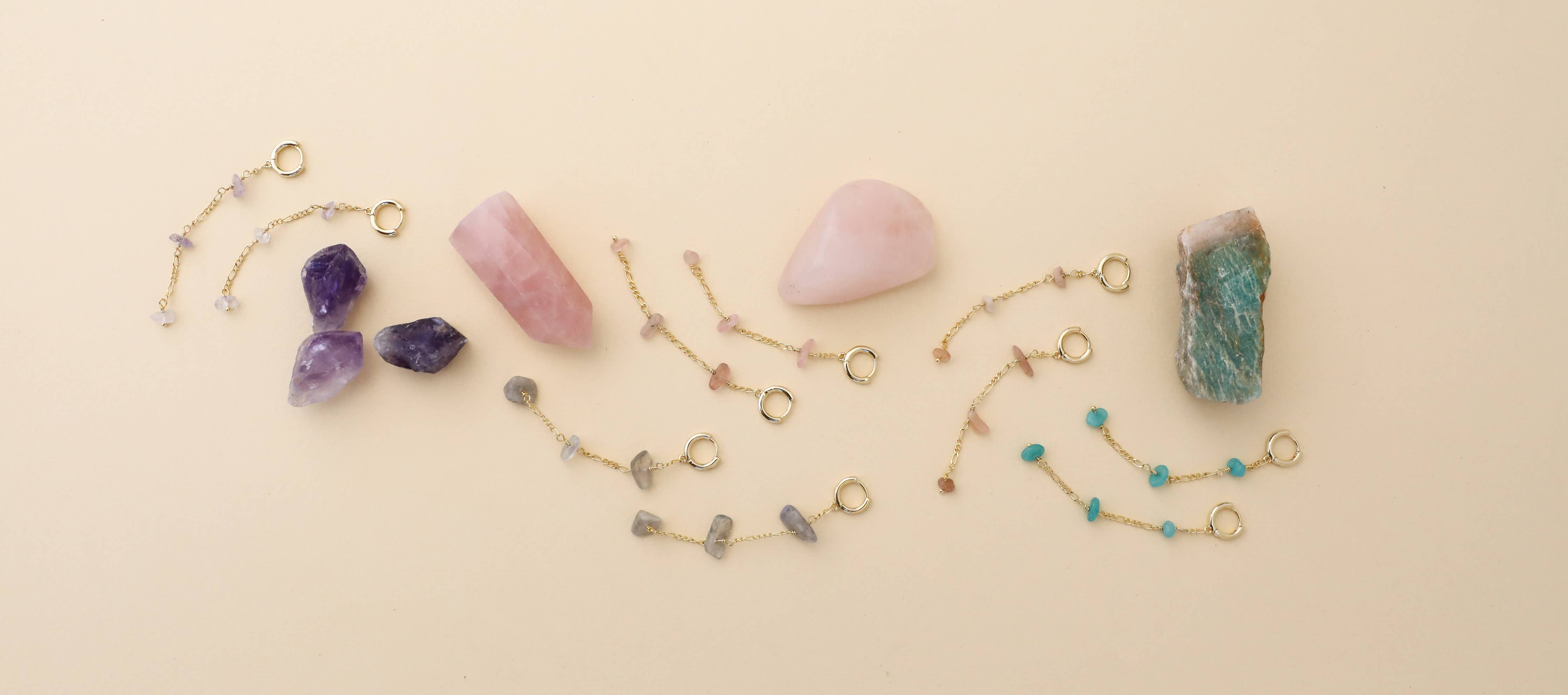 Raw Gemstone Chain Drop Earring - Rose Quartz