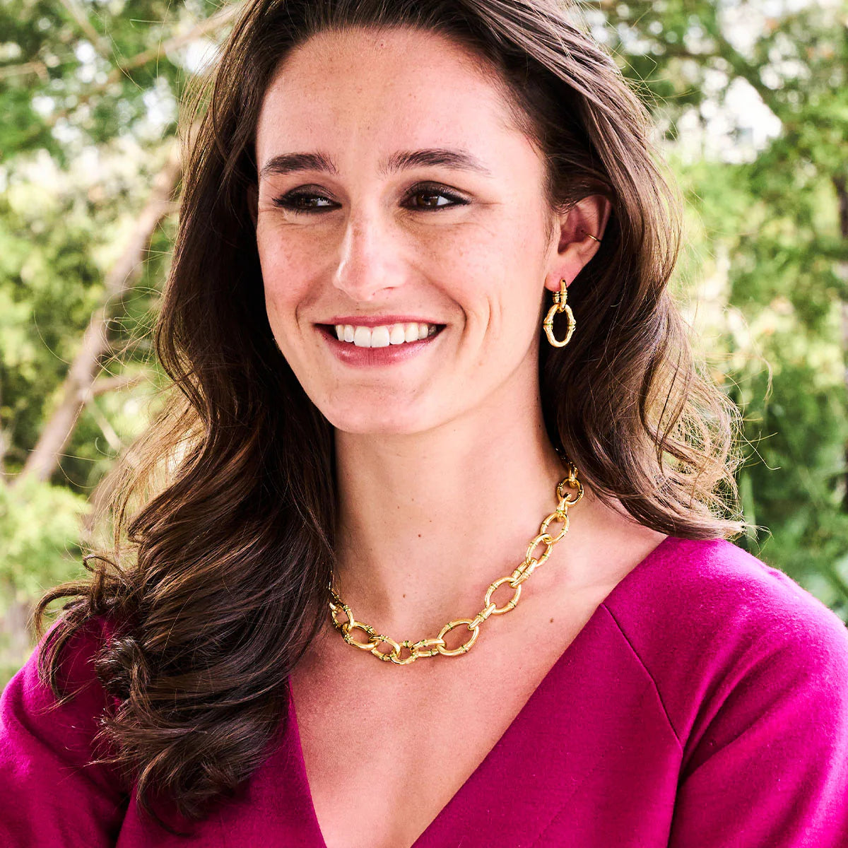 Bangkok Bamboo Link Earrings - Gold/Green Enamel