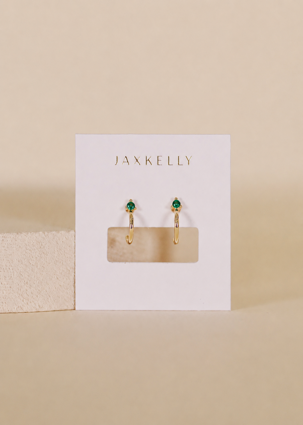 Open Mini Hoop Earrings - 18k Gold - Green Emerald