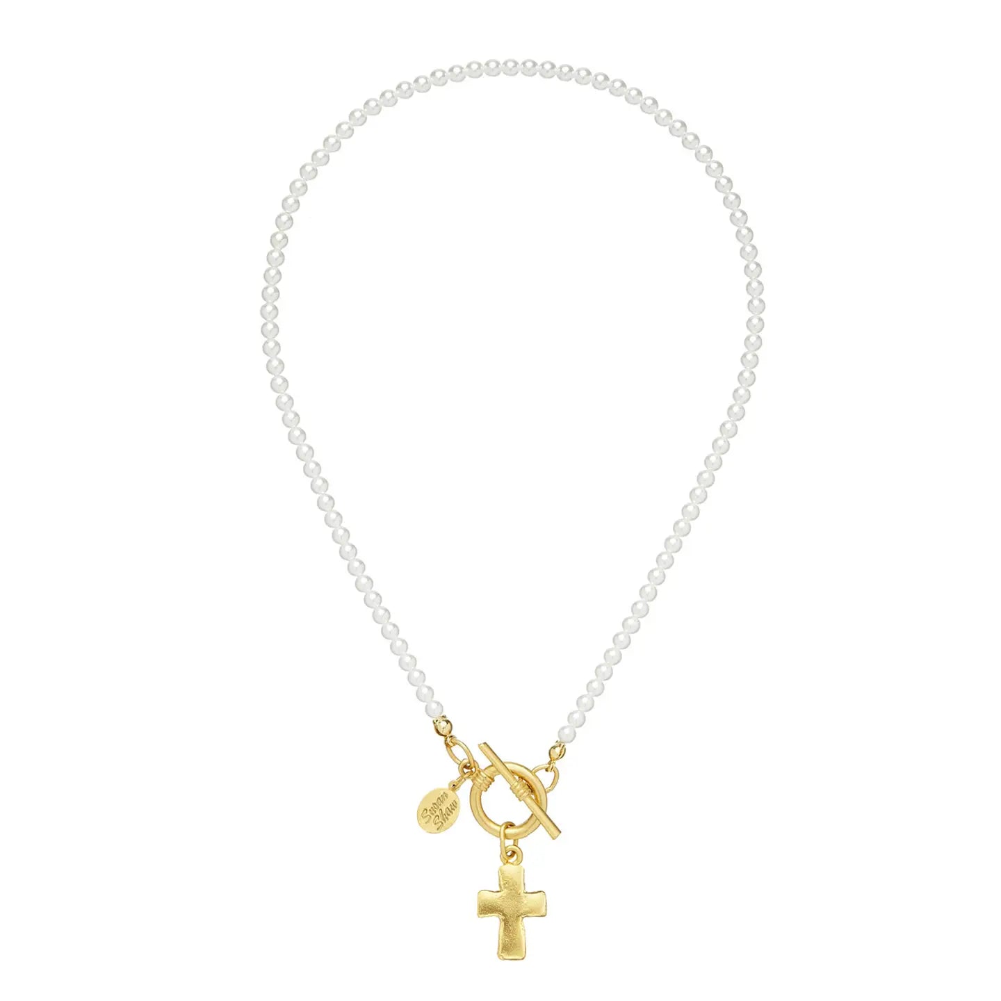 Small Cross Pearl Toggle Necklace