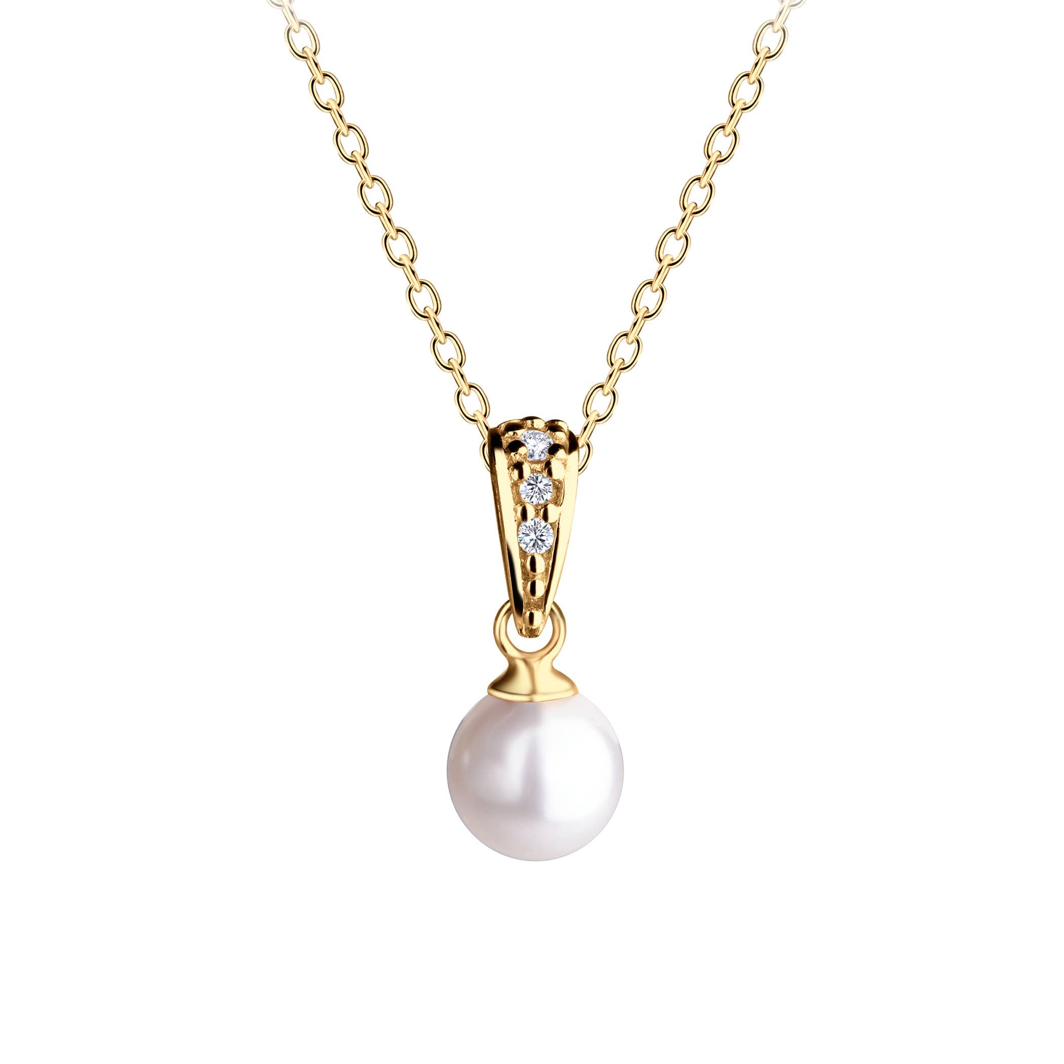 Girls 14K Gold-Plated White Pearl Pendant Necklace for Kids