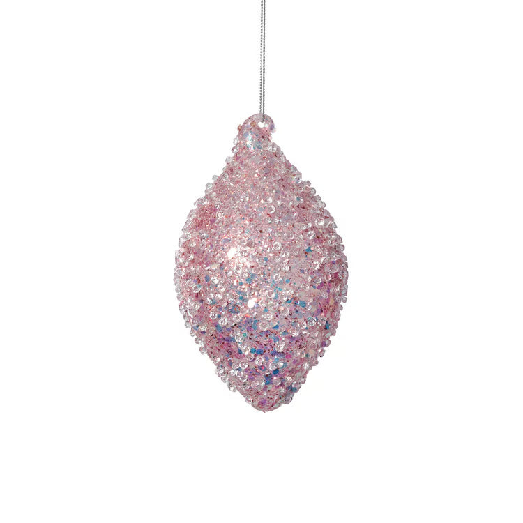 BEADED TEAR DROP GLASS ORNAMENT