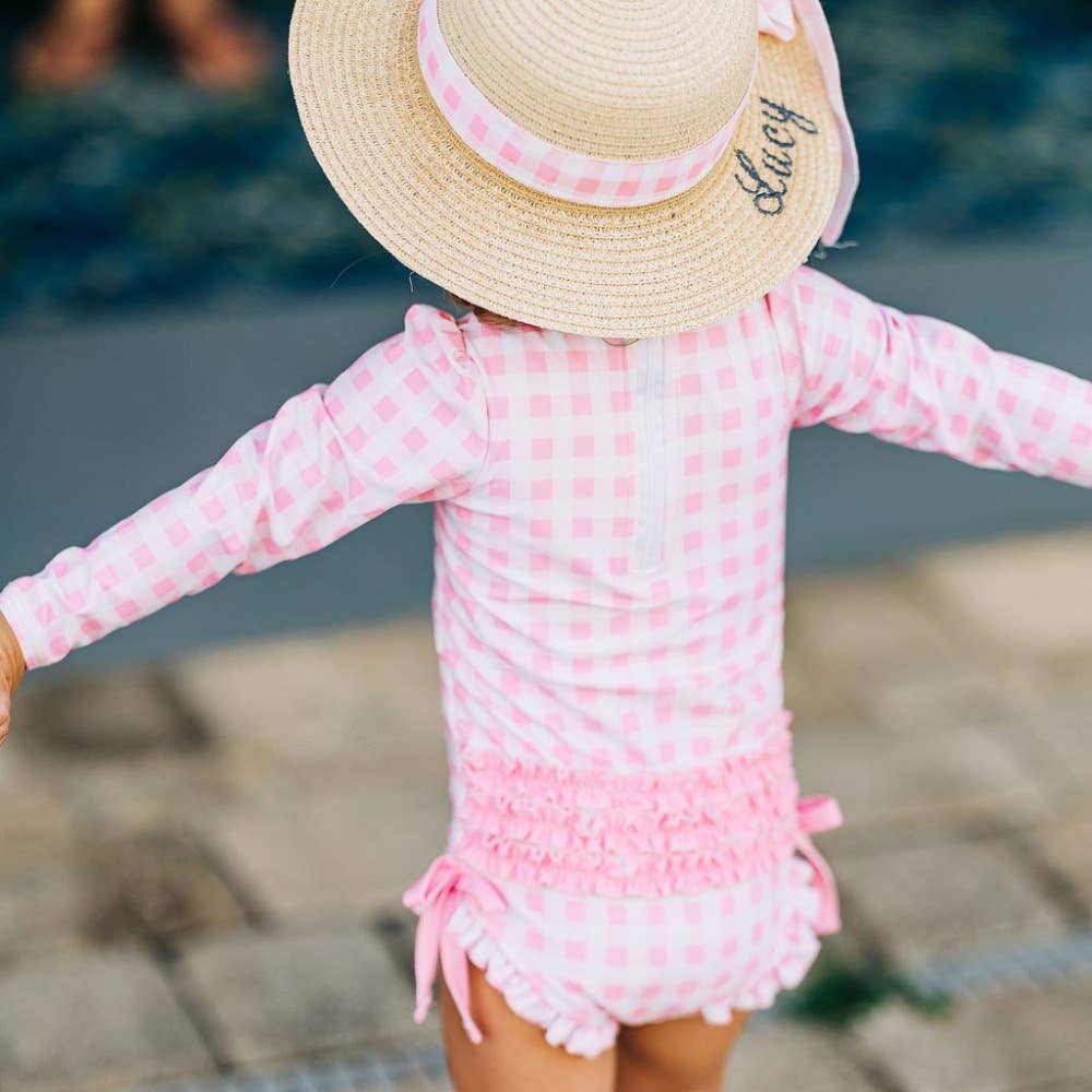 Girls One Piece Swimsuit - Pink Gingham