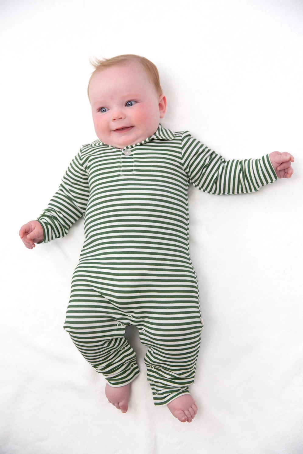 Green Stripe Sweatshirt Polo Romper