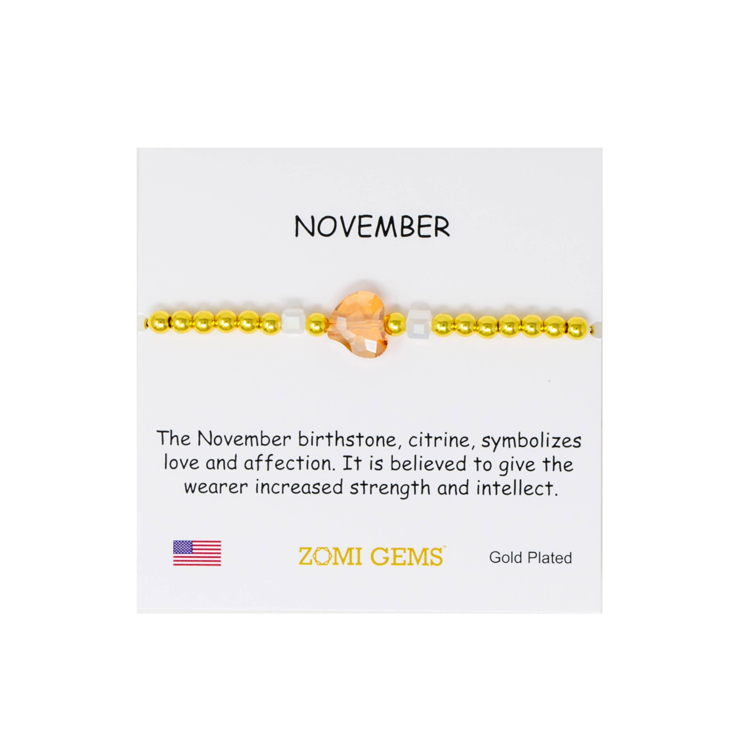 Stretchy Gold Bead Heart Birthstone Bracelets for Kids