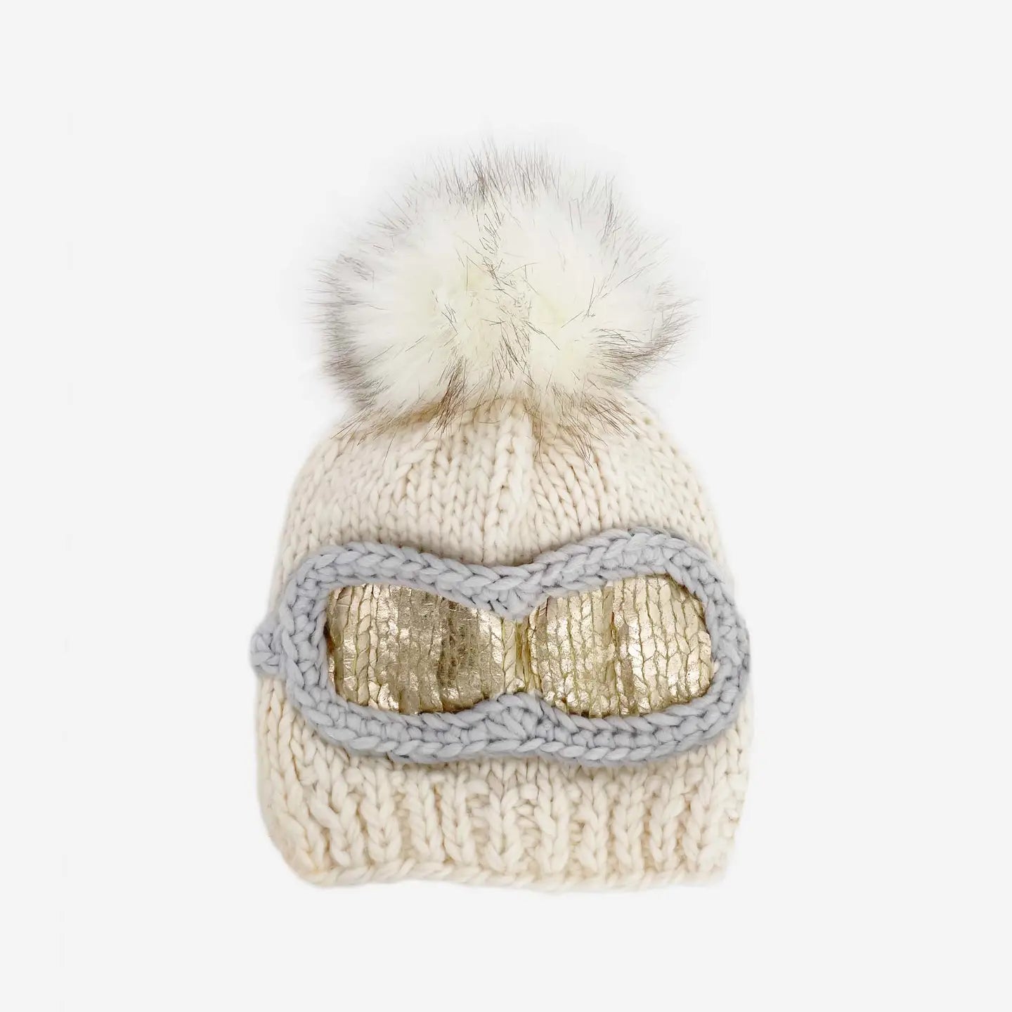 Ski Goggles Beanie Knit Hat - Cream
