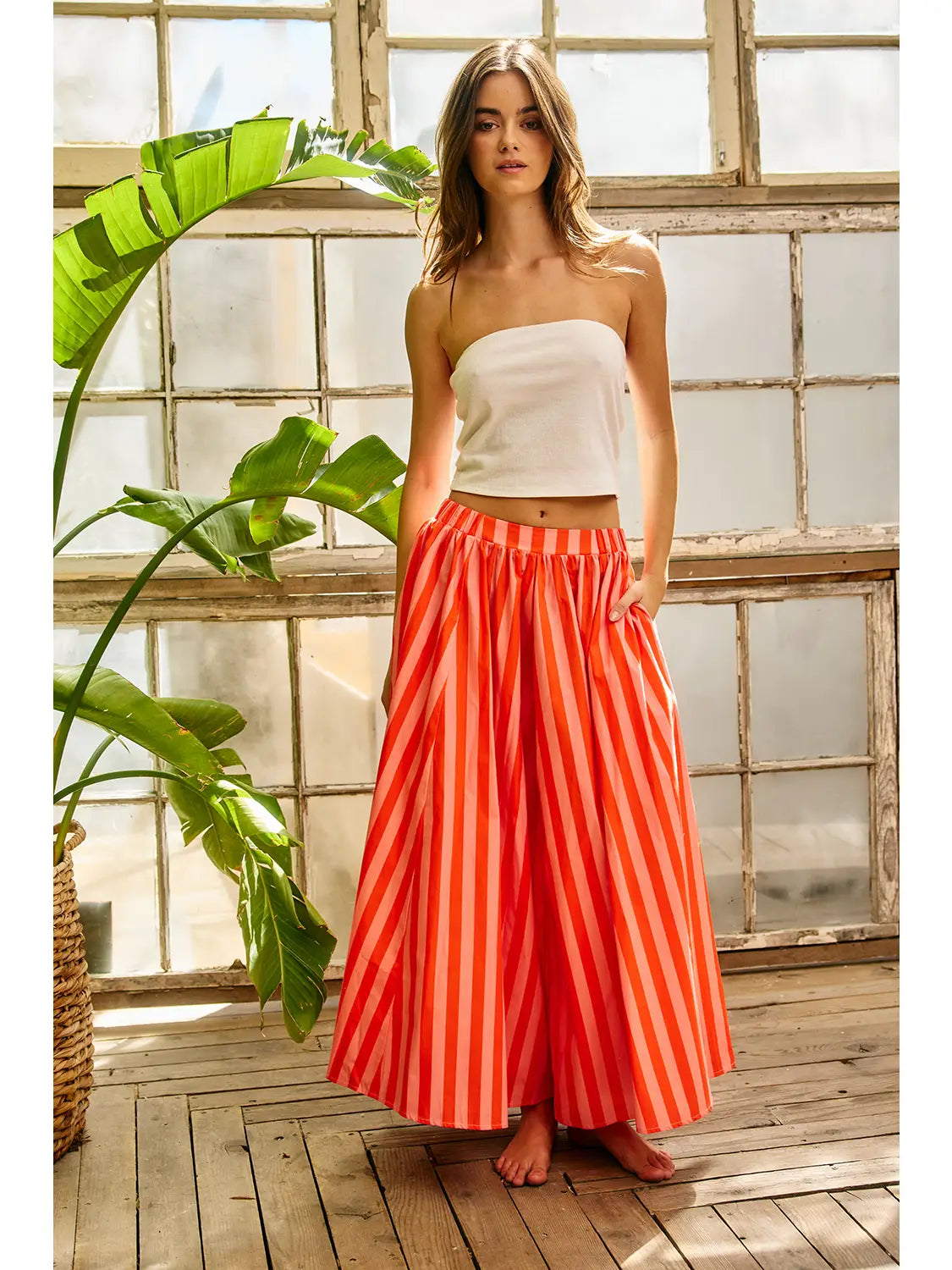 Peach & Orange Striped Gaucho Pants