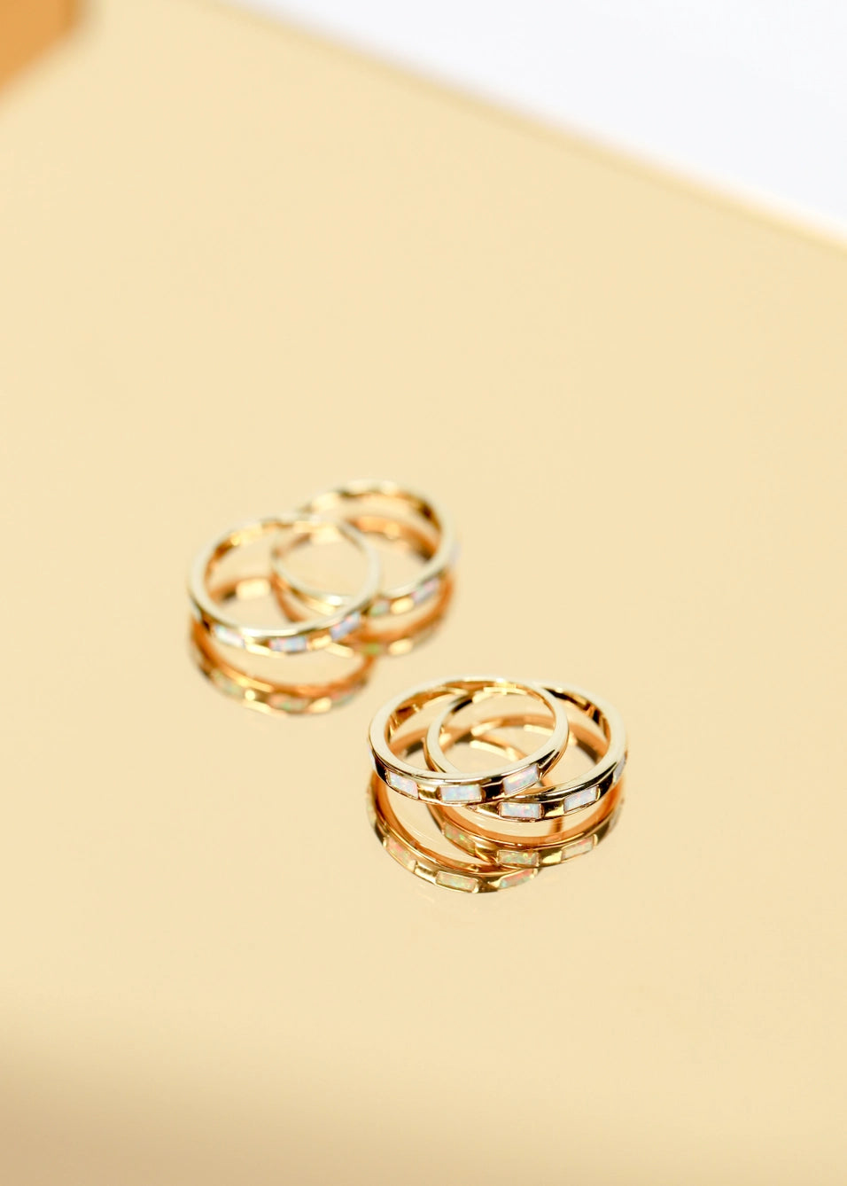 JAXKELLY || White Opal Inset Baguette Gold Rings