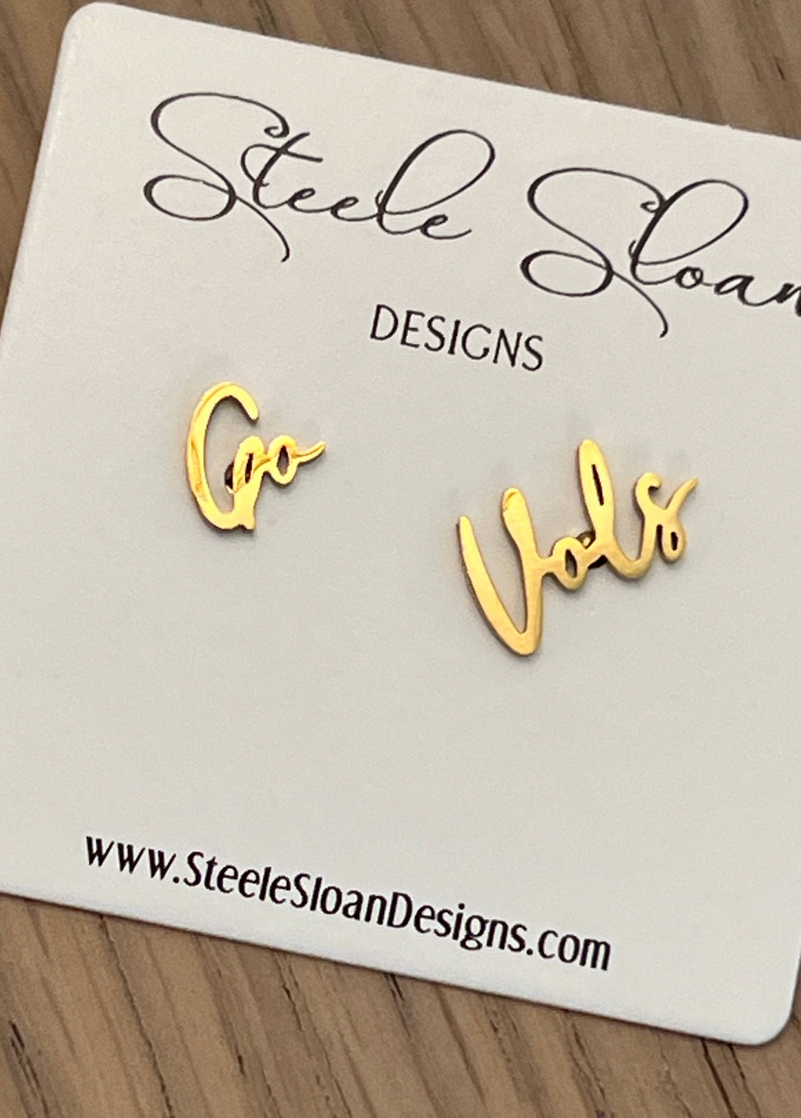 Go Vols Cute Game Day Gold Stud Earrings, Tennessee Gameday