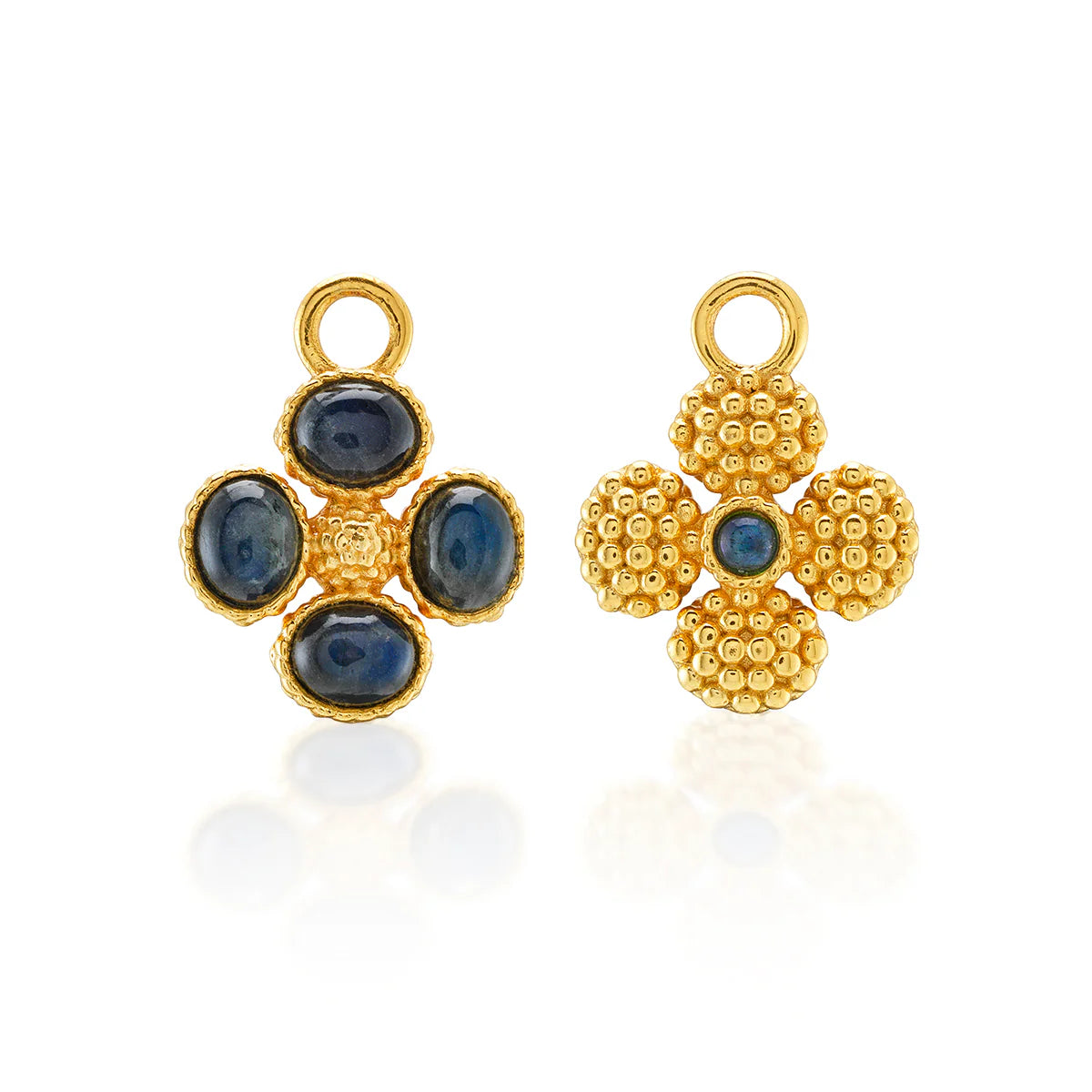 Berry Clover Hoop Earrings with Double Sided Charm - Blue Labradorite