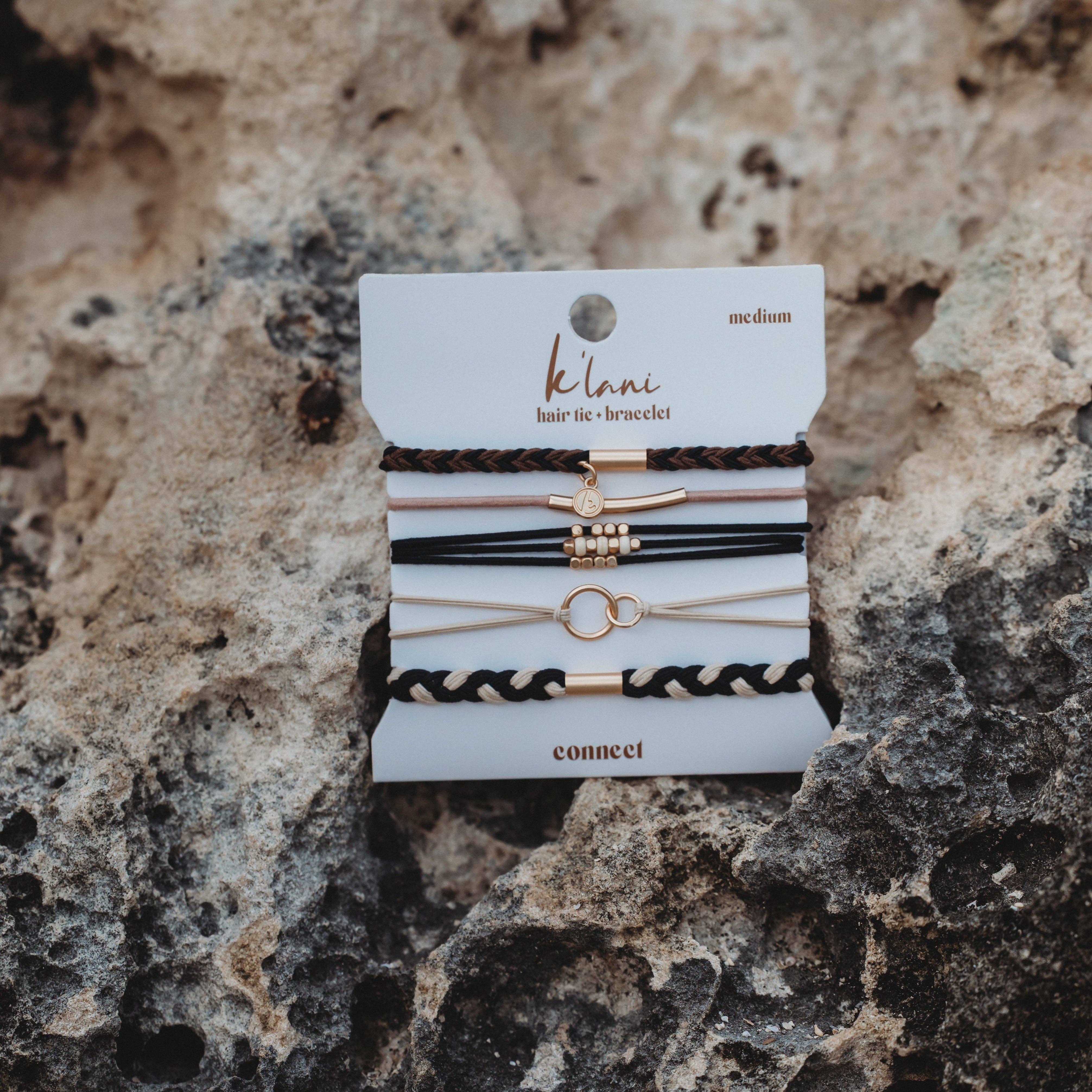 "Connect" Black & Cream with Gold Accent Hair Tie Bracelets
