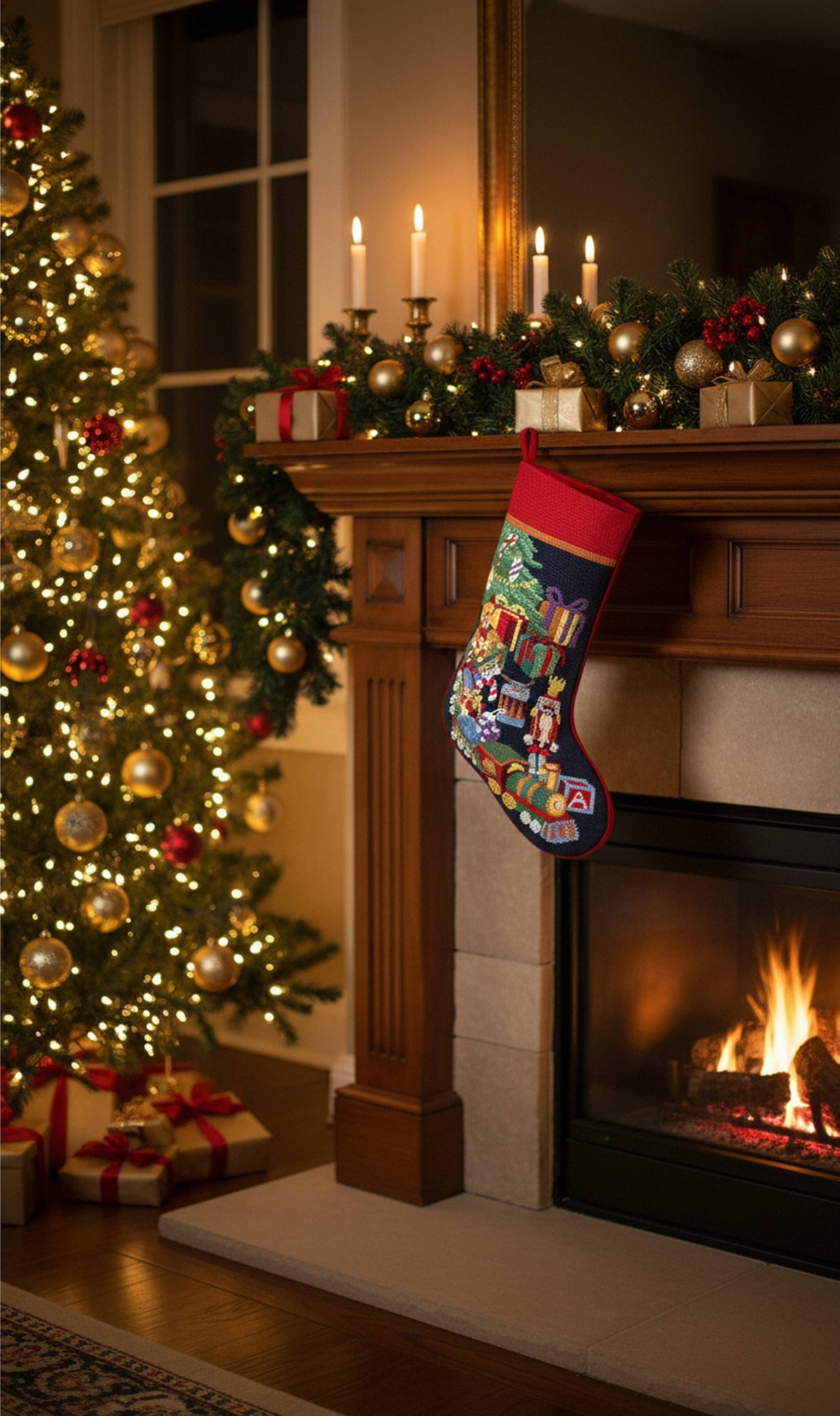 Toy Train Needlepoint Stocking