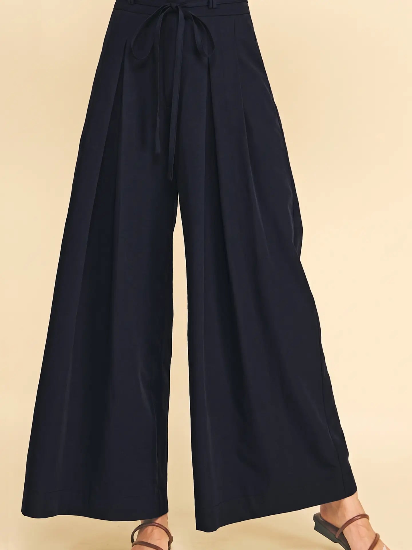 Amanda Pleated Wide Leg Pants - Navy