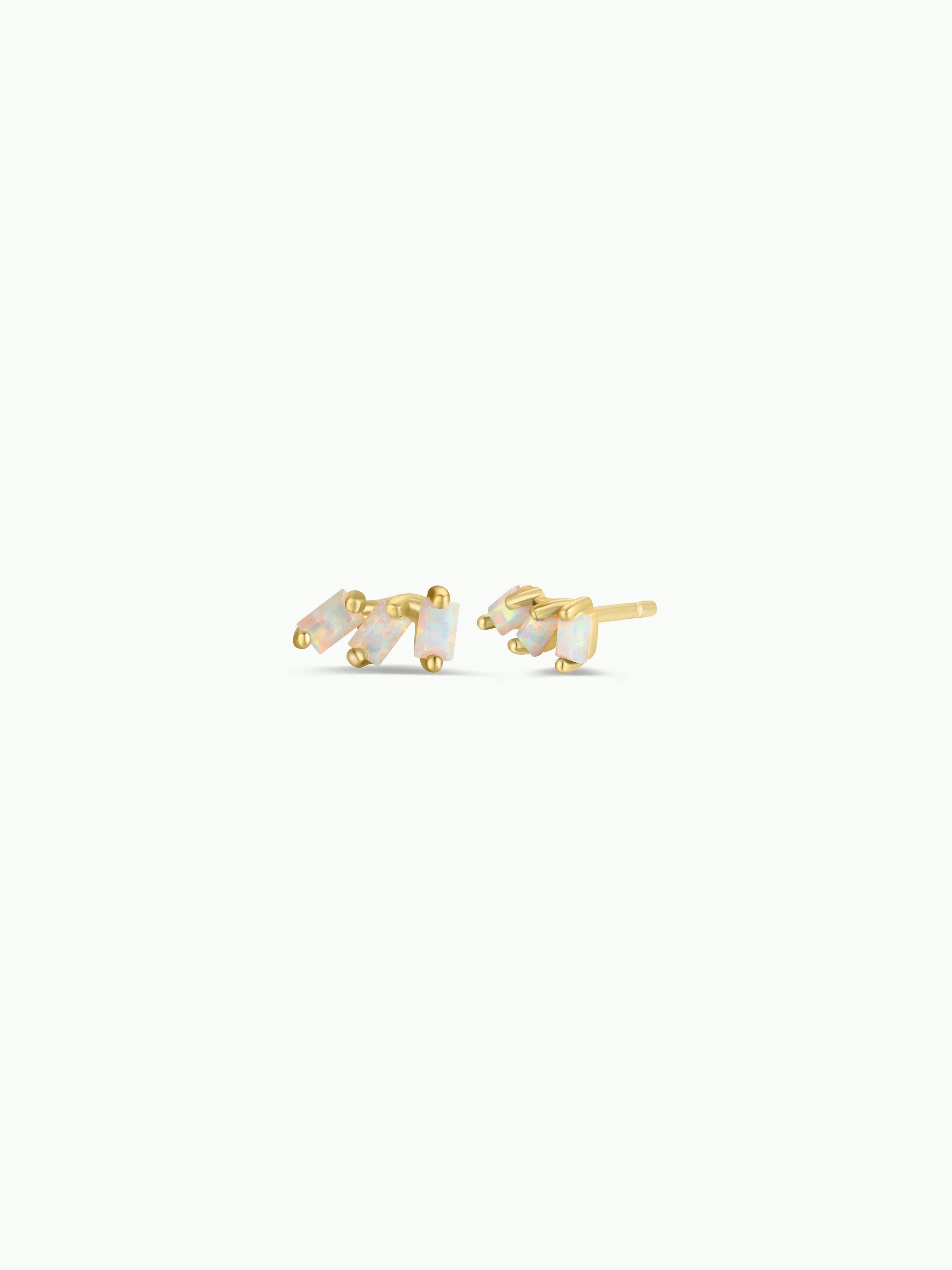 Offset Trio - White Opal - Gold Earrings