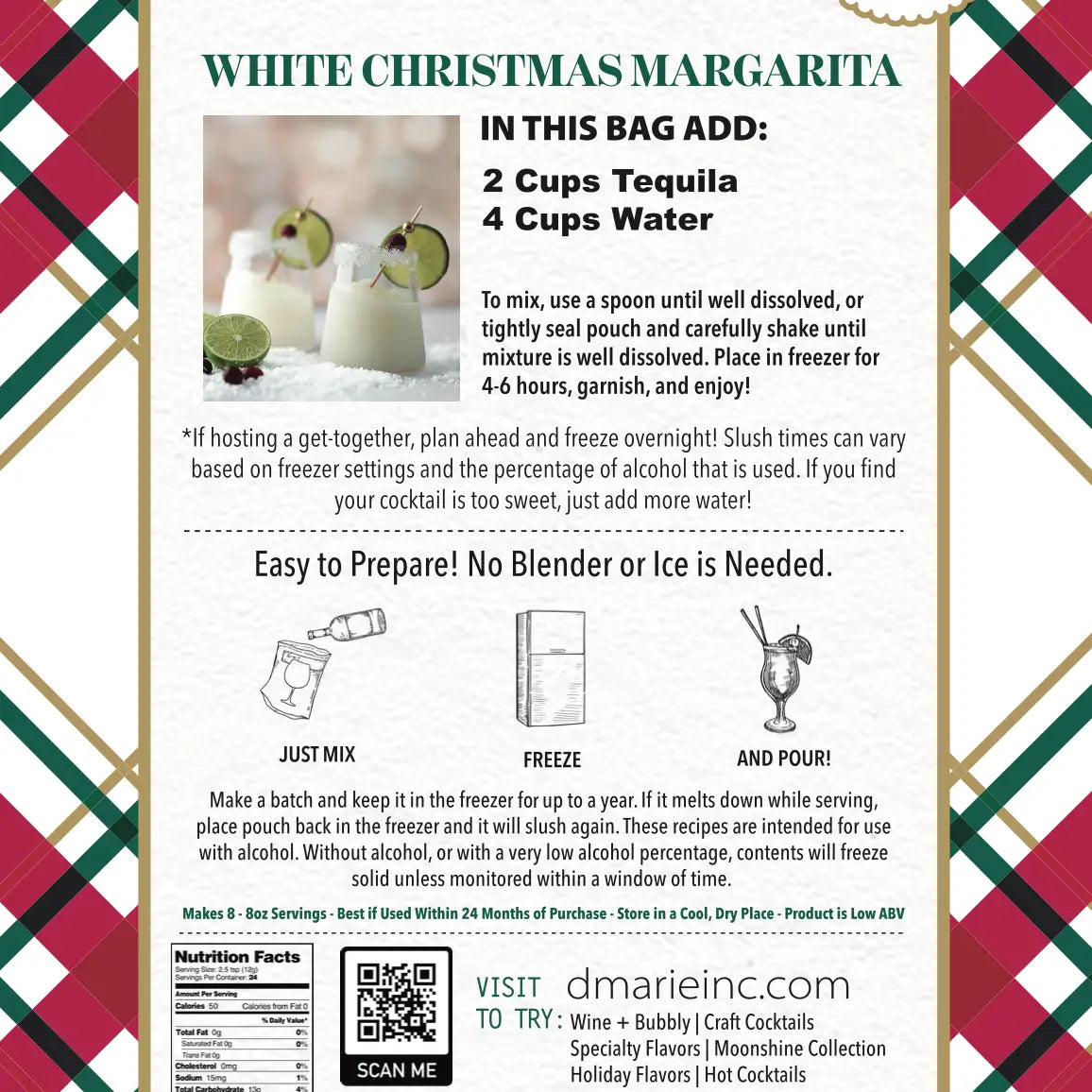 White Christmas Margarita Ready to Freeze Drink Pouch Mix