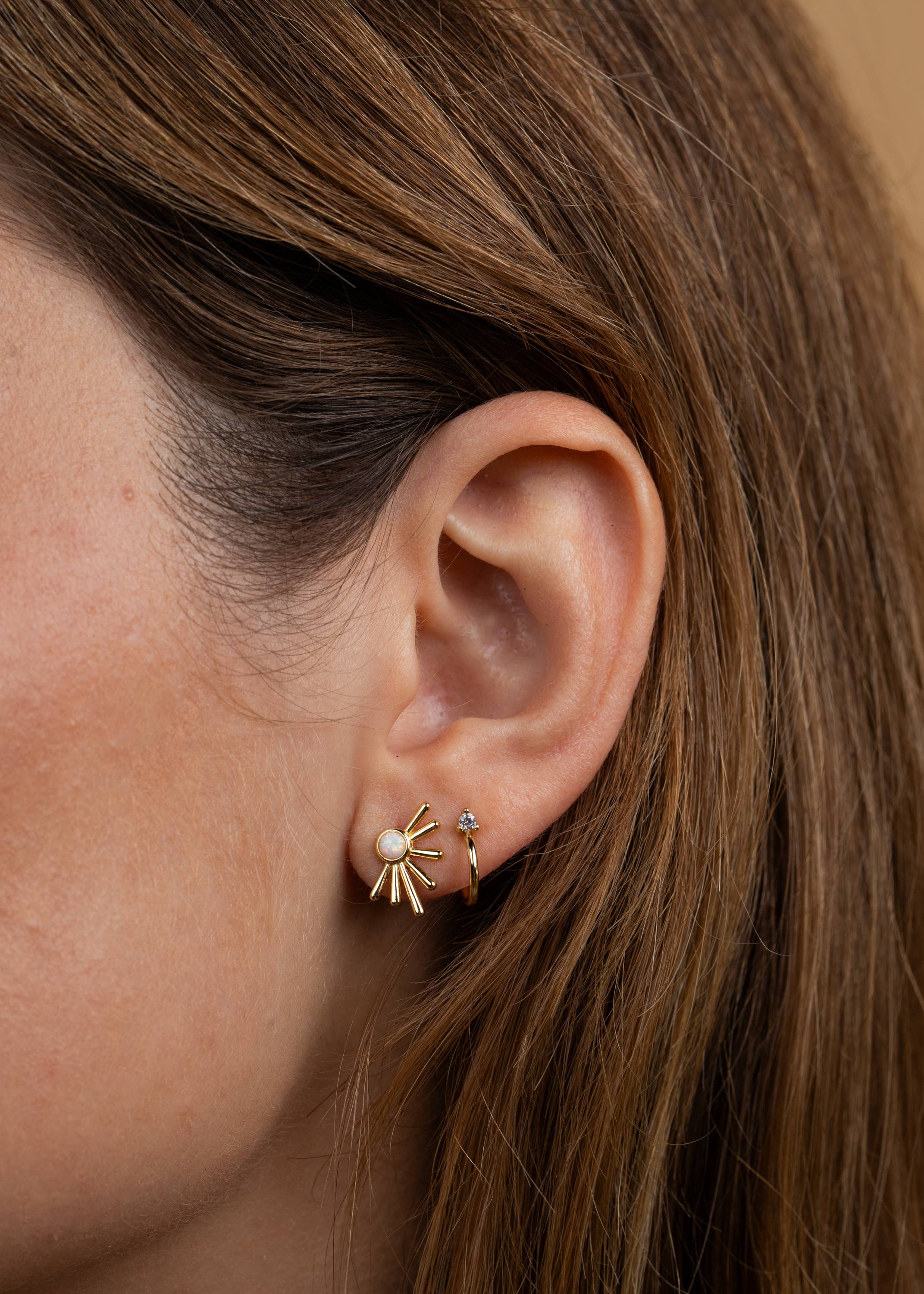 Open Mini Hoop - White CZ - Gold Earrings