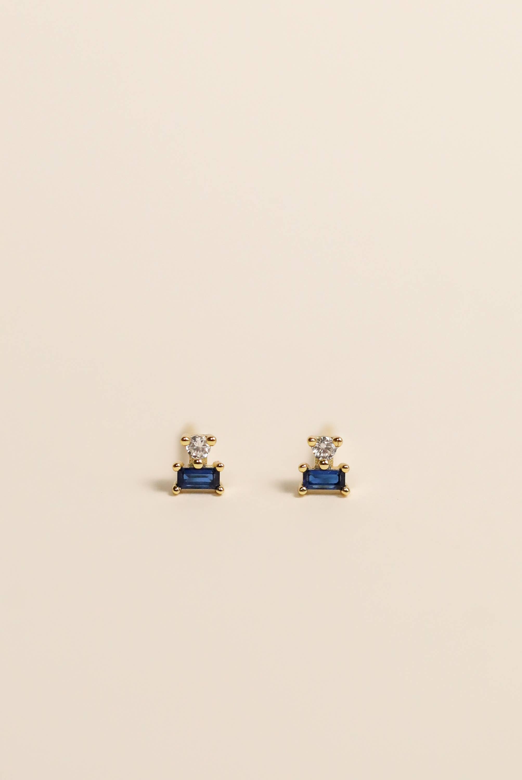 Double Stud Stack - Sapphire - Gold Earrings