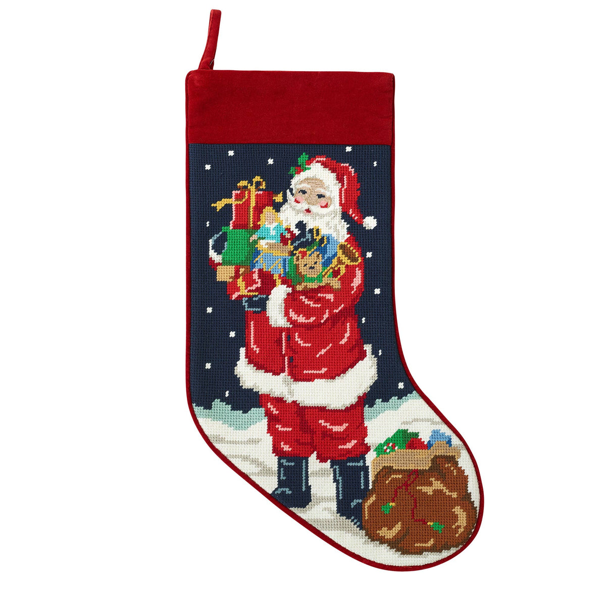 Santa with Toys Needlepoint Stocking