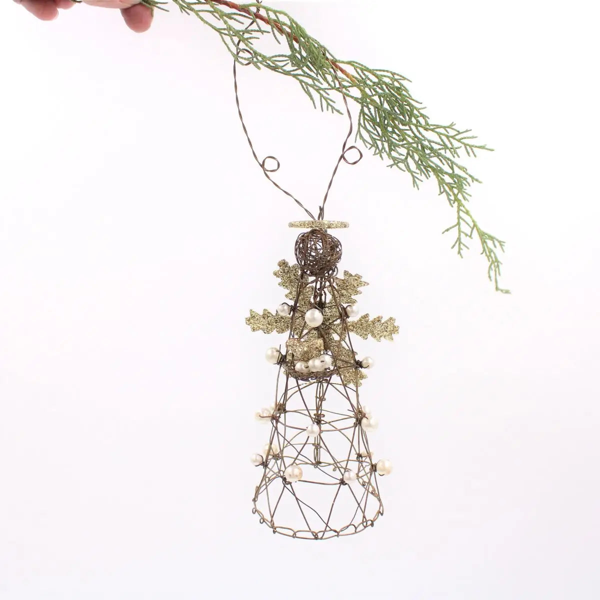 WIRE SNOWFLAKE ANGEL WITH PEARLS